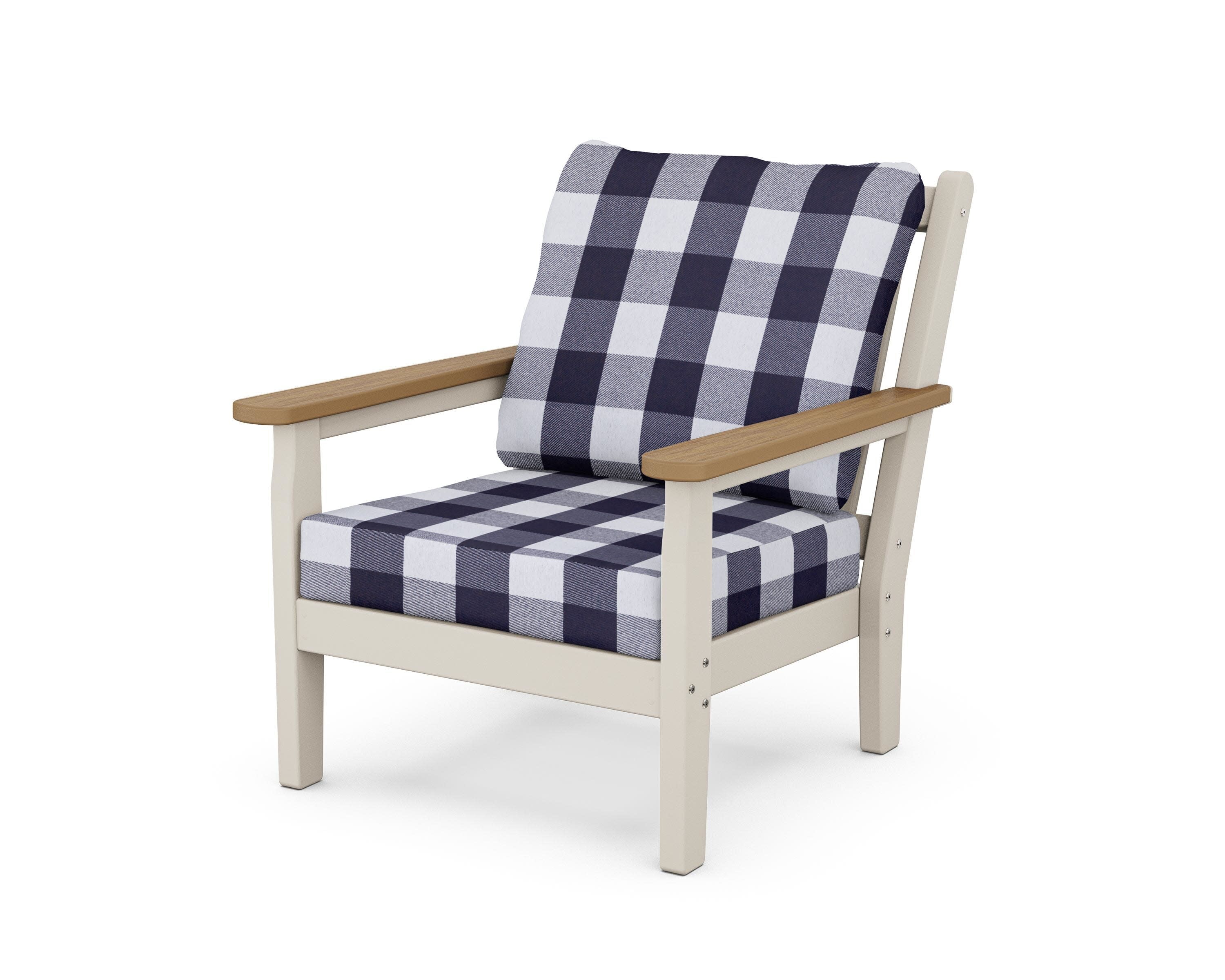 Chippendale Deep Seating Chair in Sand / Natural / Buffalo Plaid Navy