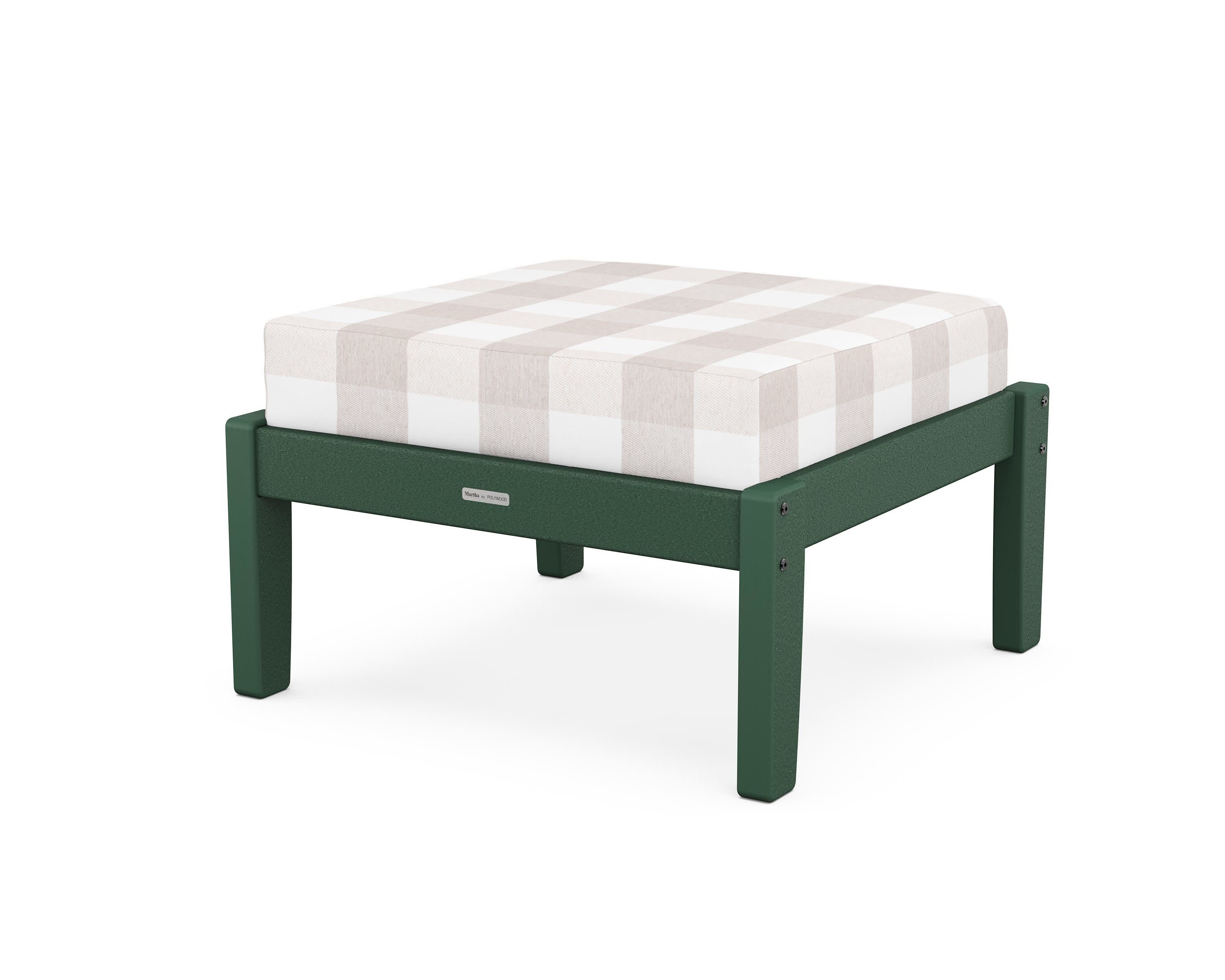 Chinoiserie Deep Seating Ottoman in Green / Buffalo Plaid Dune Burlap
