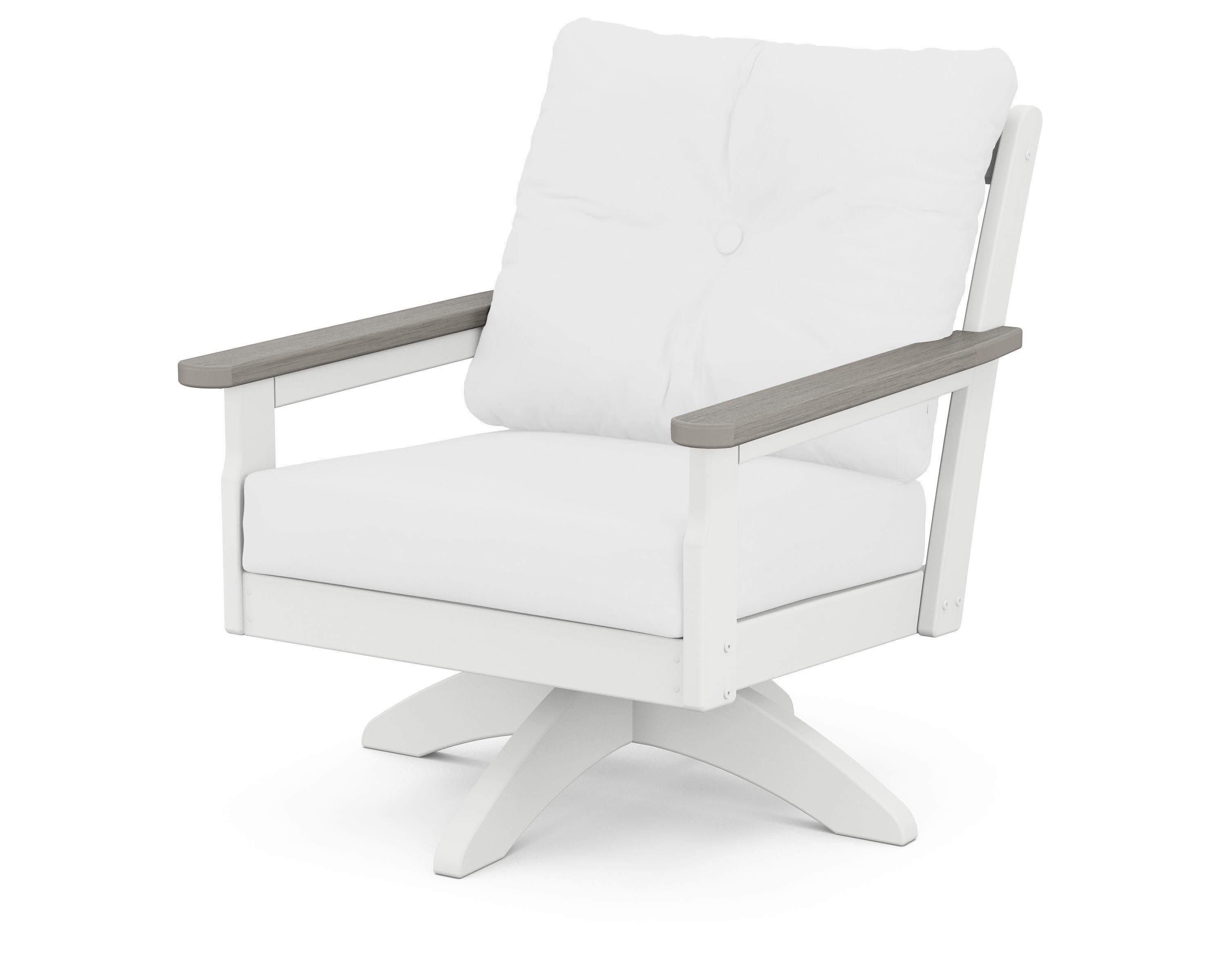 Vineyard Deep Seating Swivel Chair in White / Driftwood / Natural