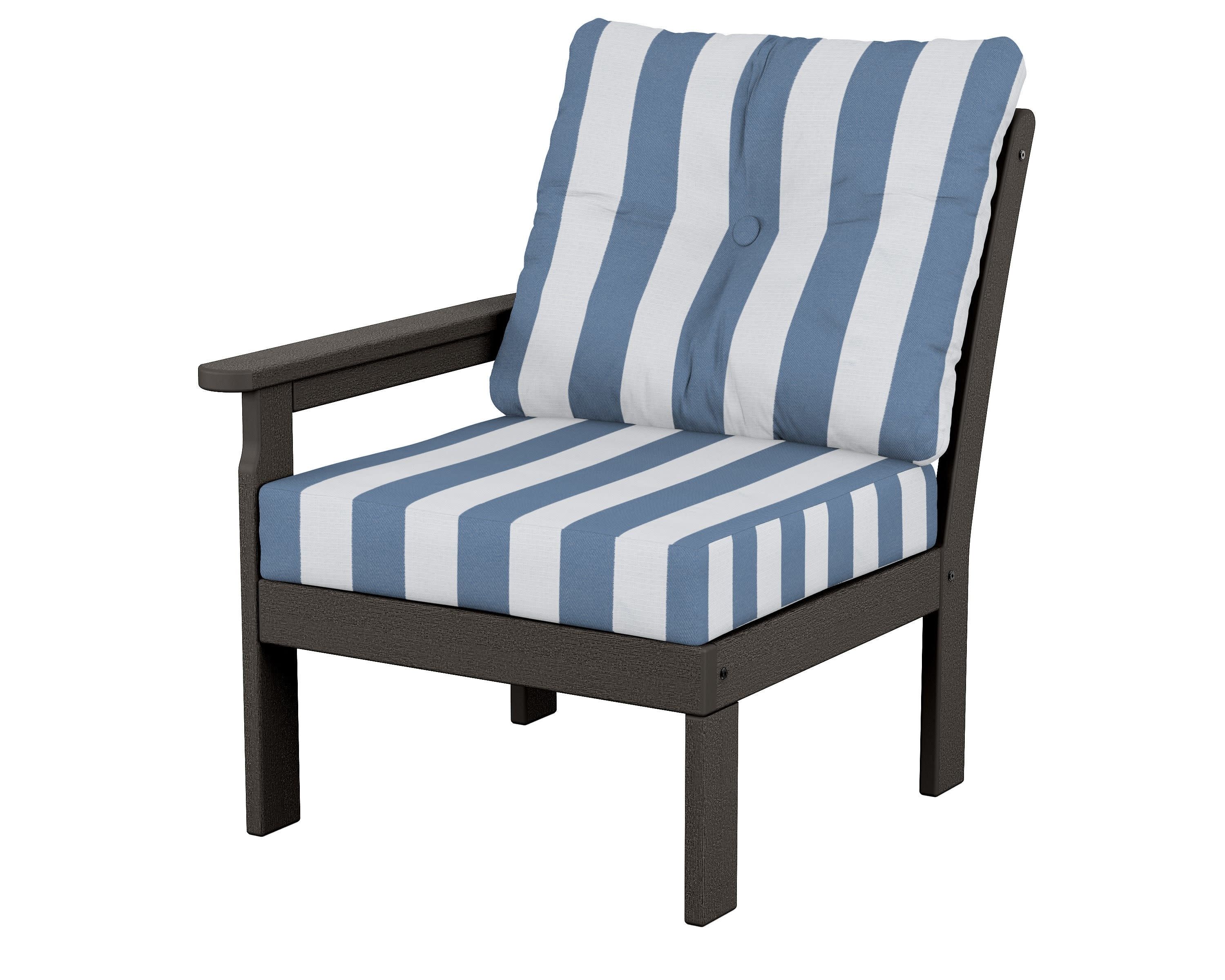Vineyard Modular Left Arm Chair in Vintage Coffee / Cabana Stripe Sky Blue