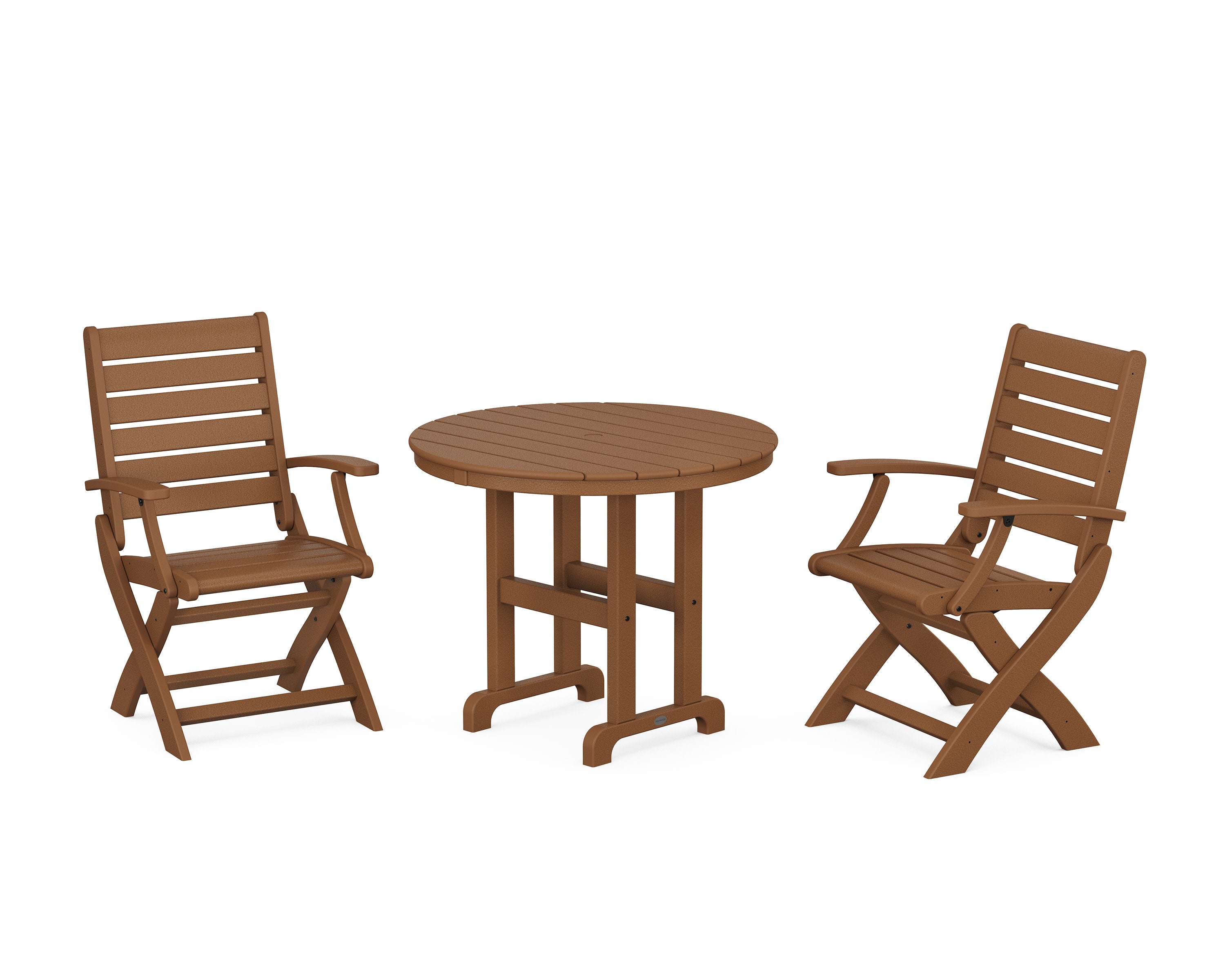 Signature Folding Chair 3-Piece Round Farmhouse Dining Set in Teak