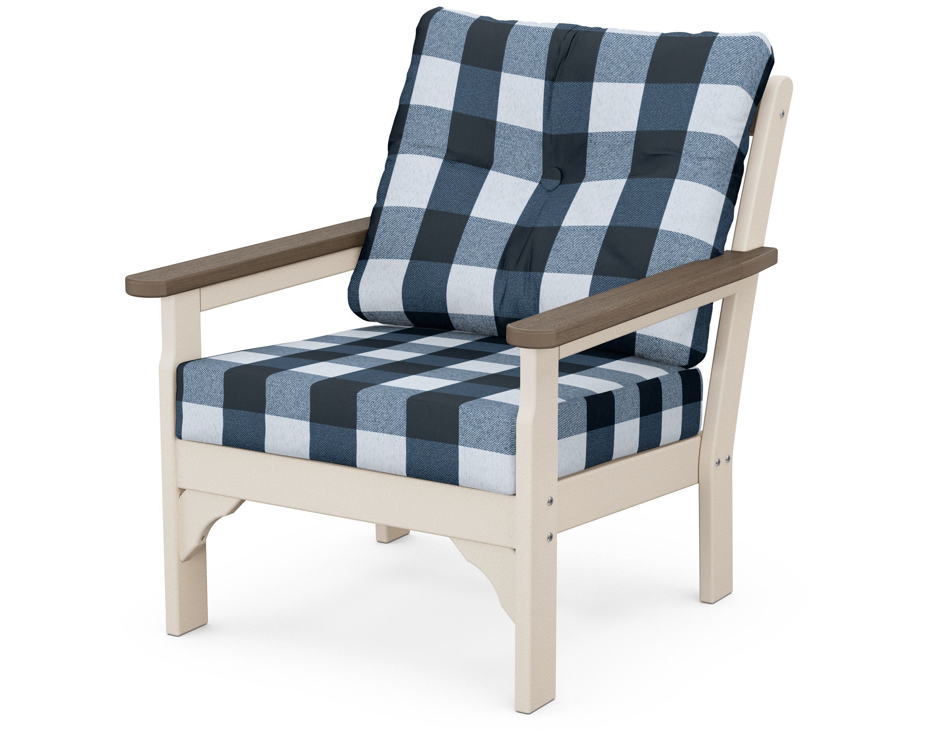 Vineyard Deep Seating Chair in Sand / Kona / Buffalo Plaid Marine Indigo