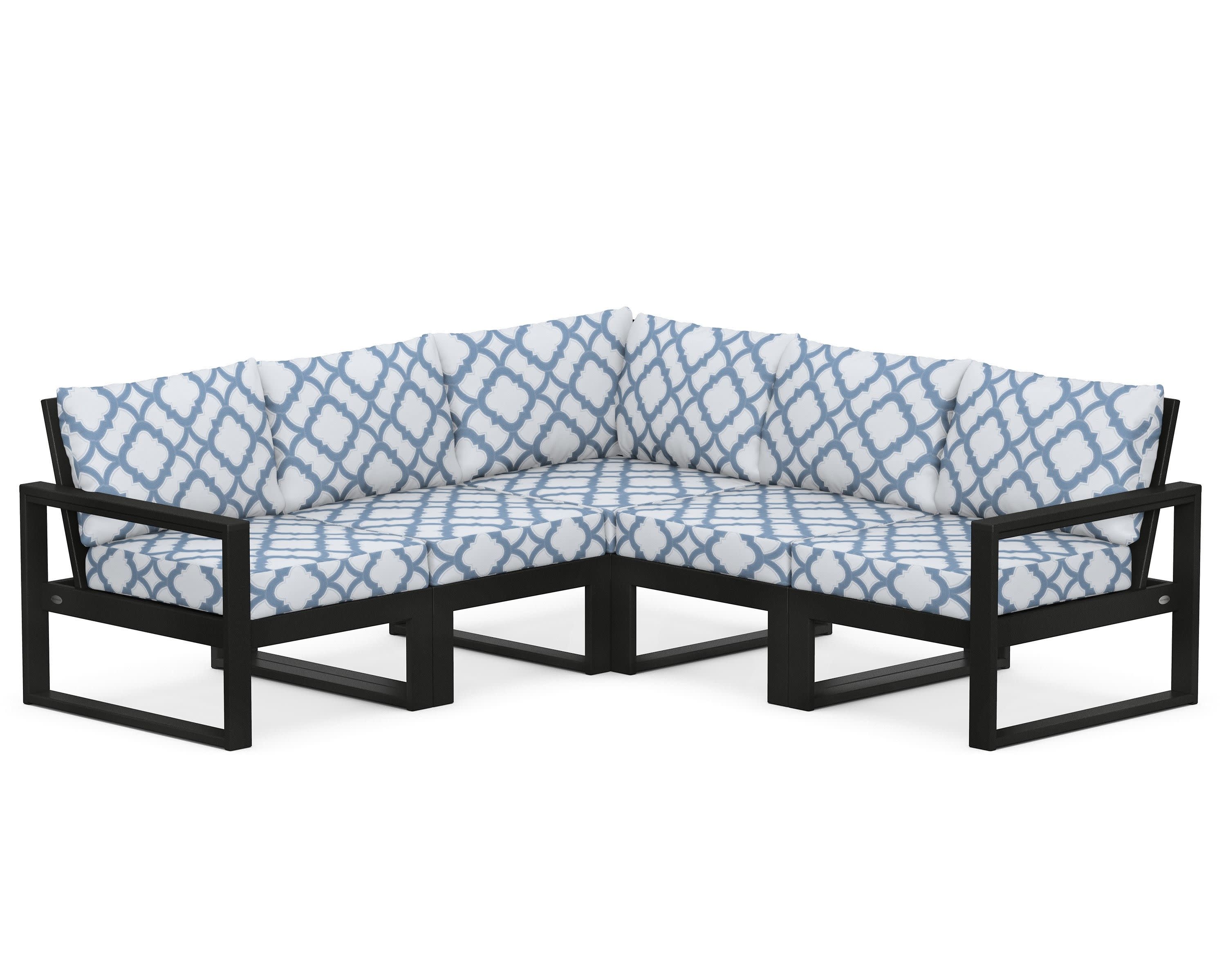 EDGE 5-Piece Modular Deep Seating Set in Black / Trellis Sky Blue