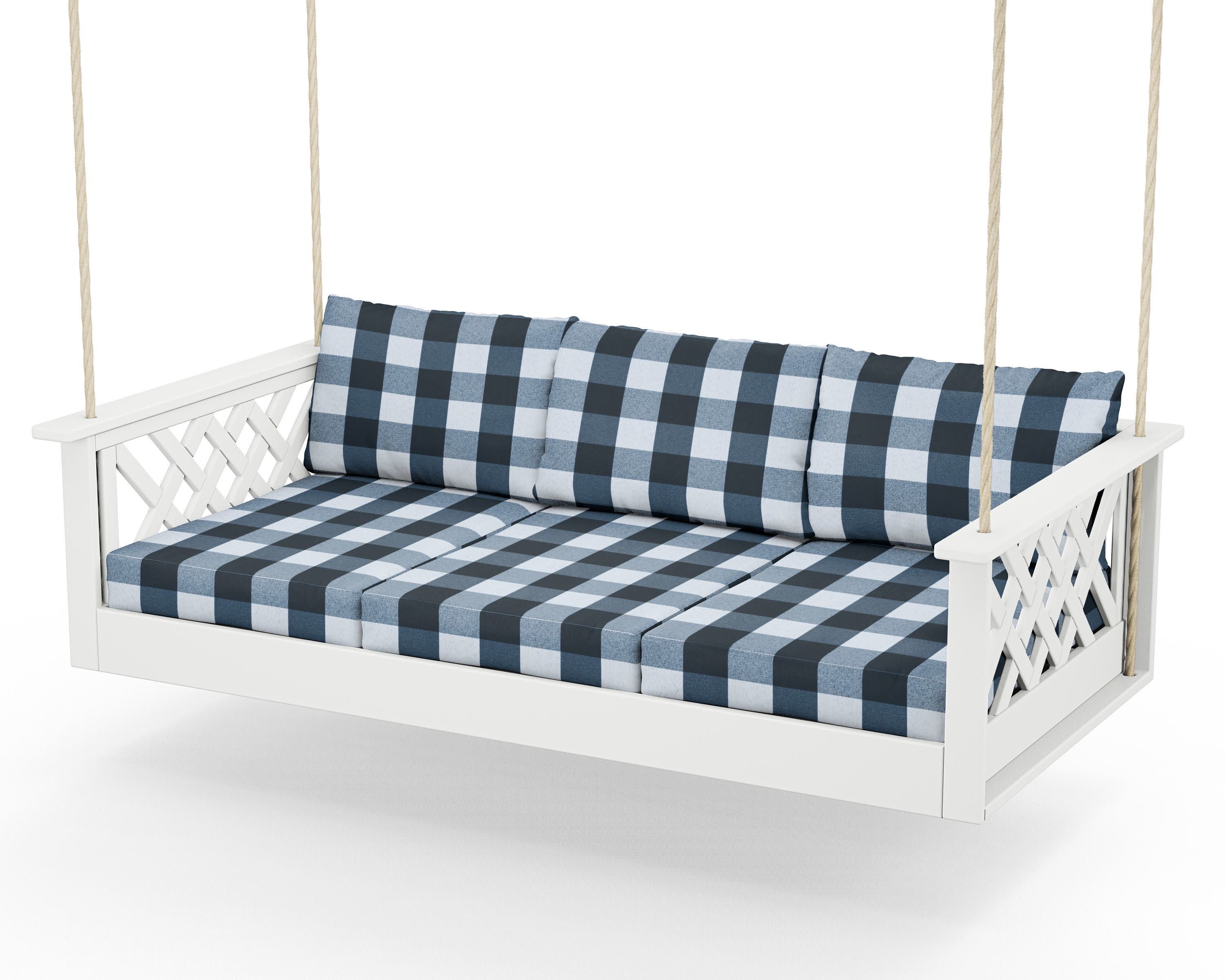 Wovendale Daybed Swing in White / Buffalo Plaid Marine Indigo
