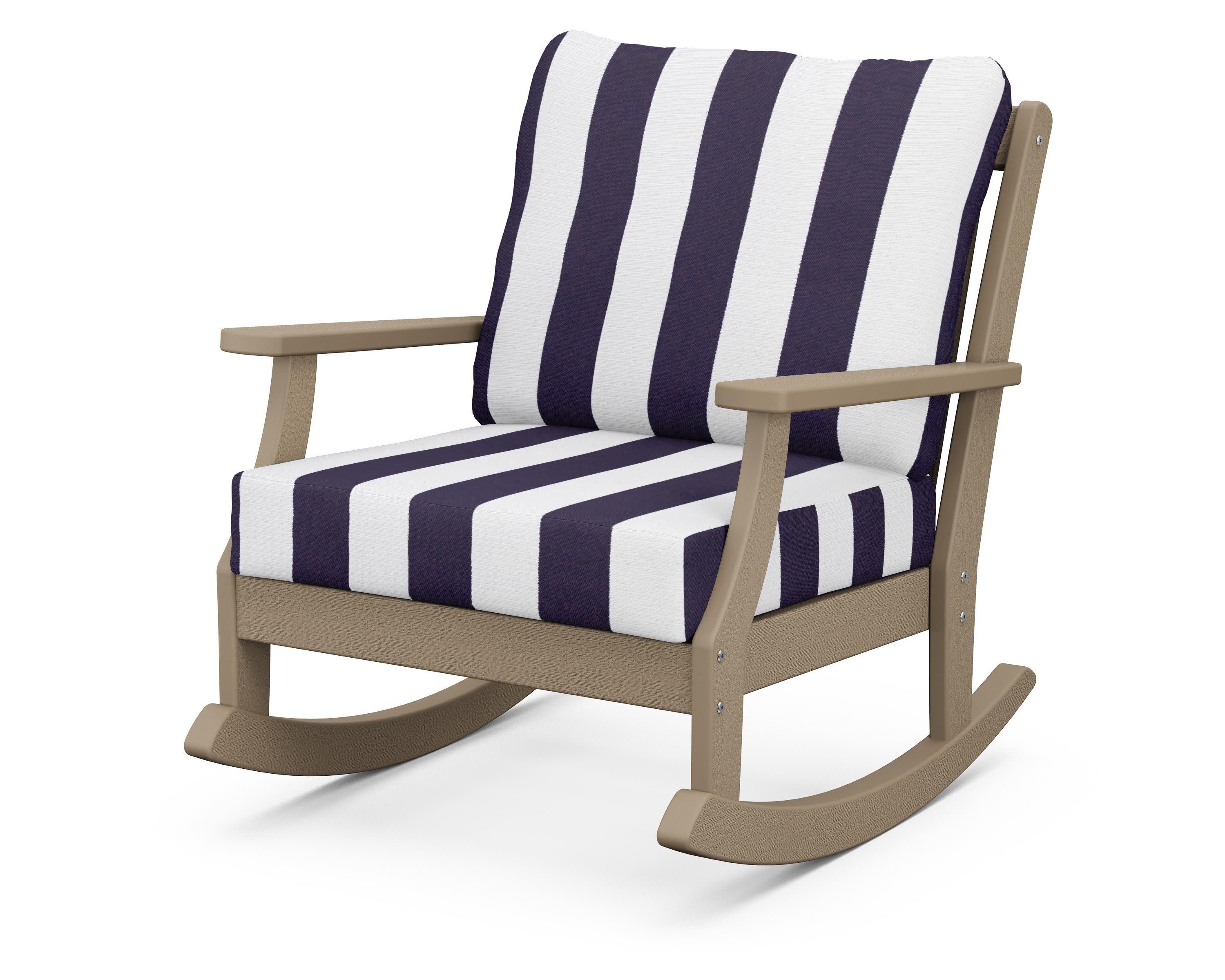 Braxton Deep Seating Rocking Chair in Vintage Sahara / Cabana Stripe Navy