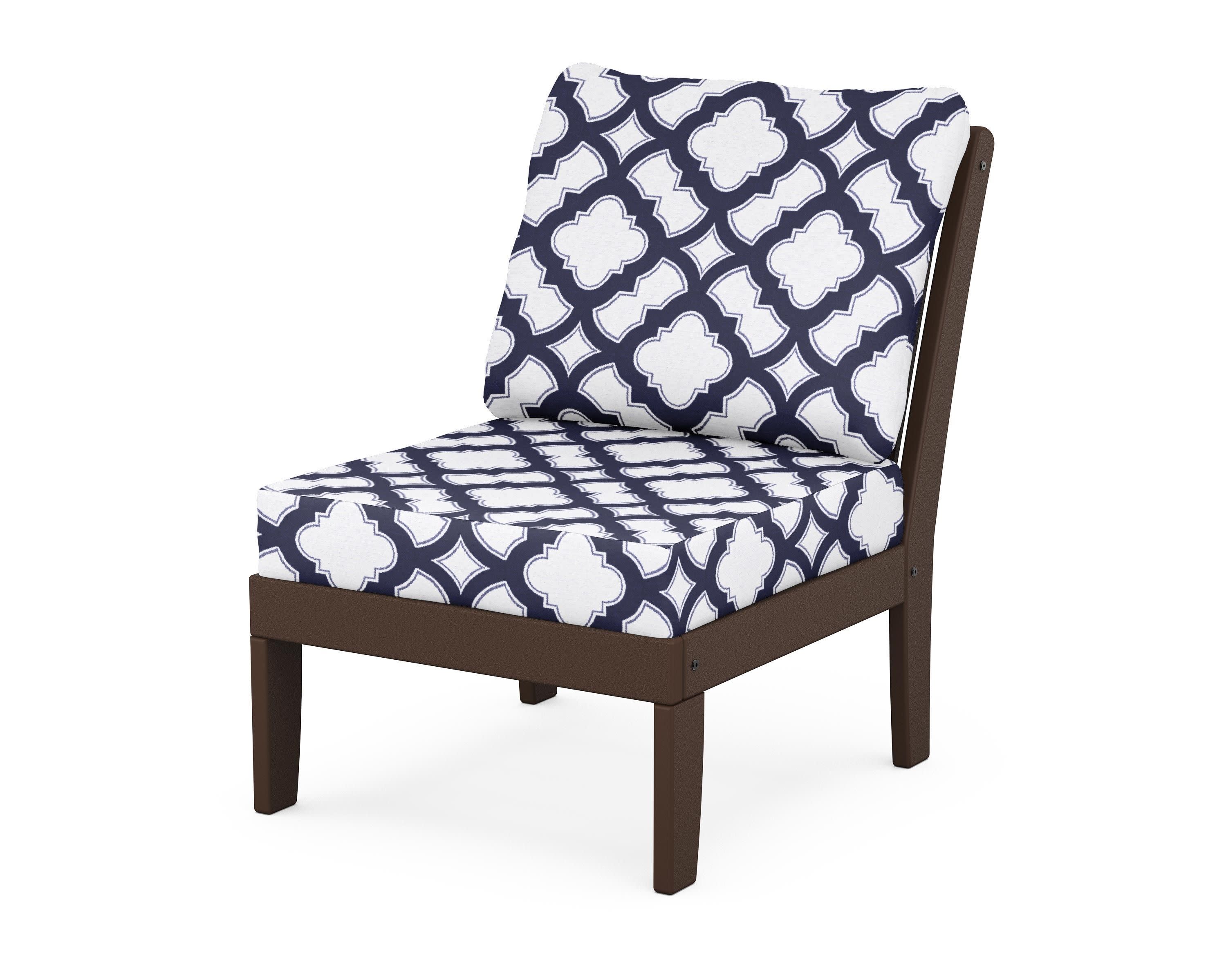 Braxton Modular Armless Chair in Mahogany / Trellis Navy