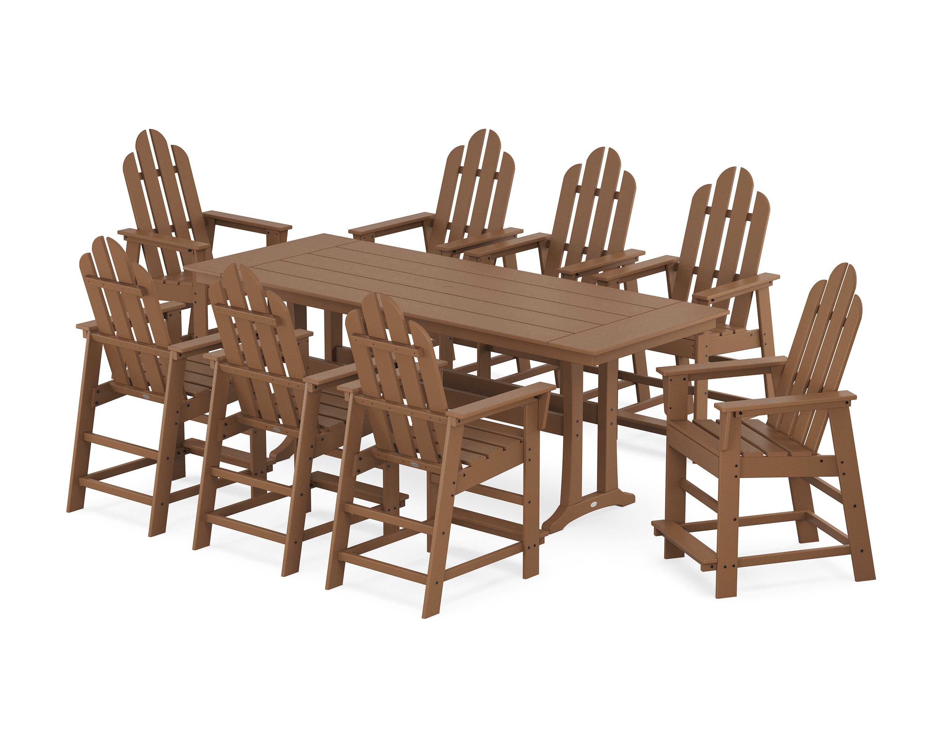 Long Island 9-Piece Farmhouse Counter Set with Trestle Legs in Teak