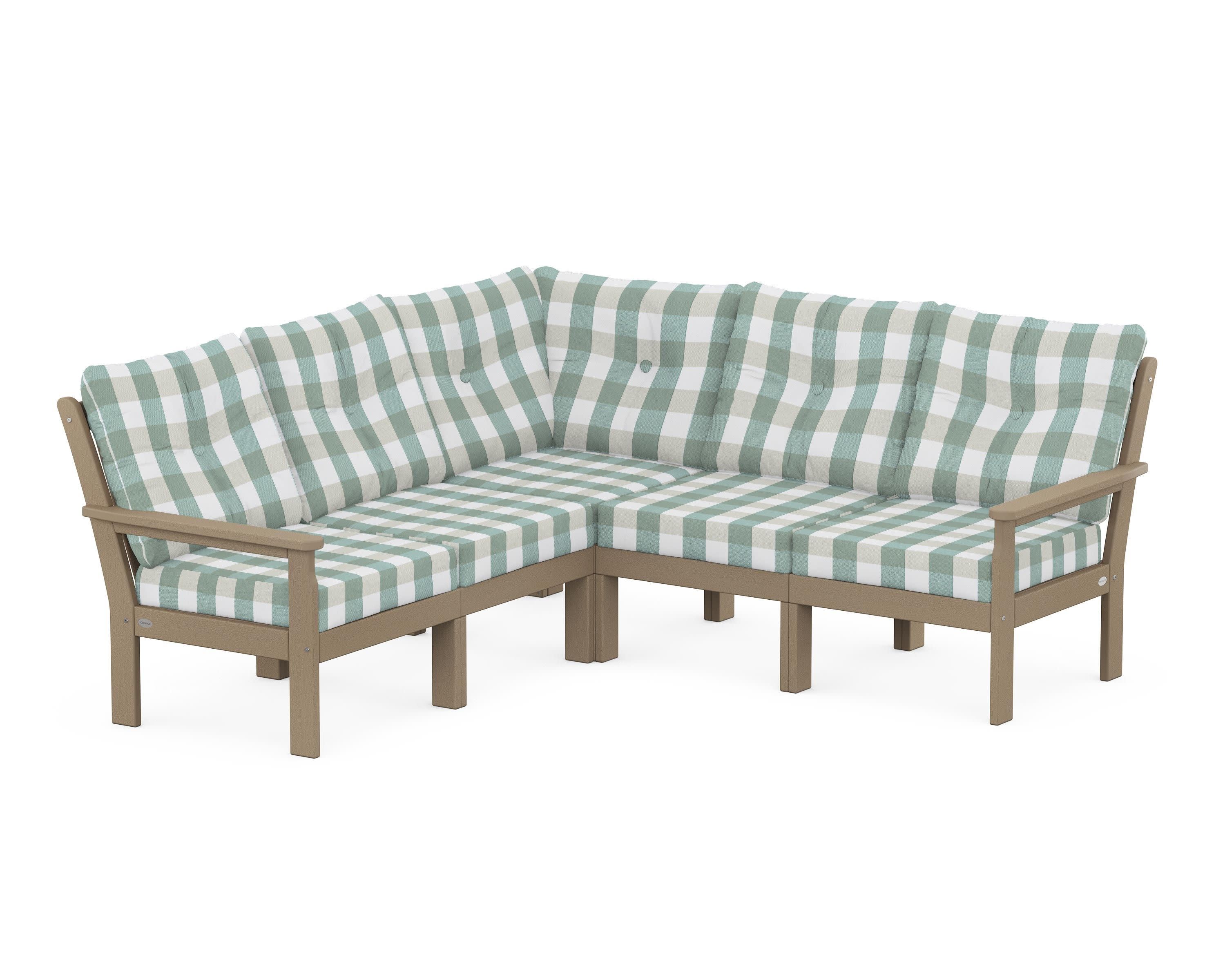 Vineyard 5-Piece Sectional in Vintage Sahara / Buffalo Plaid Glacier Spa