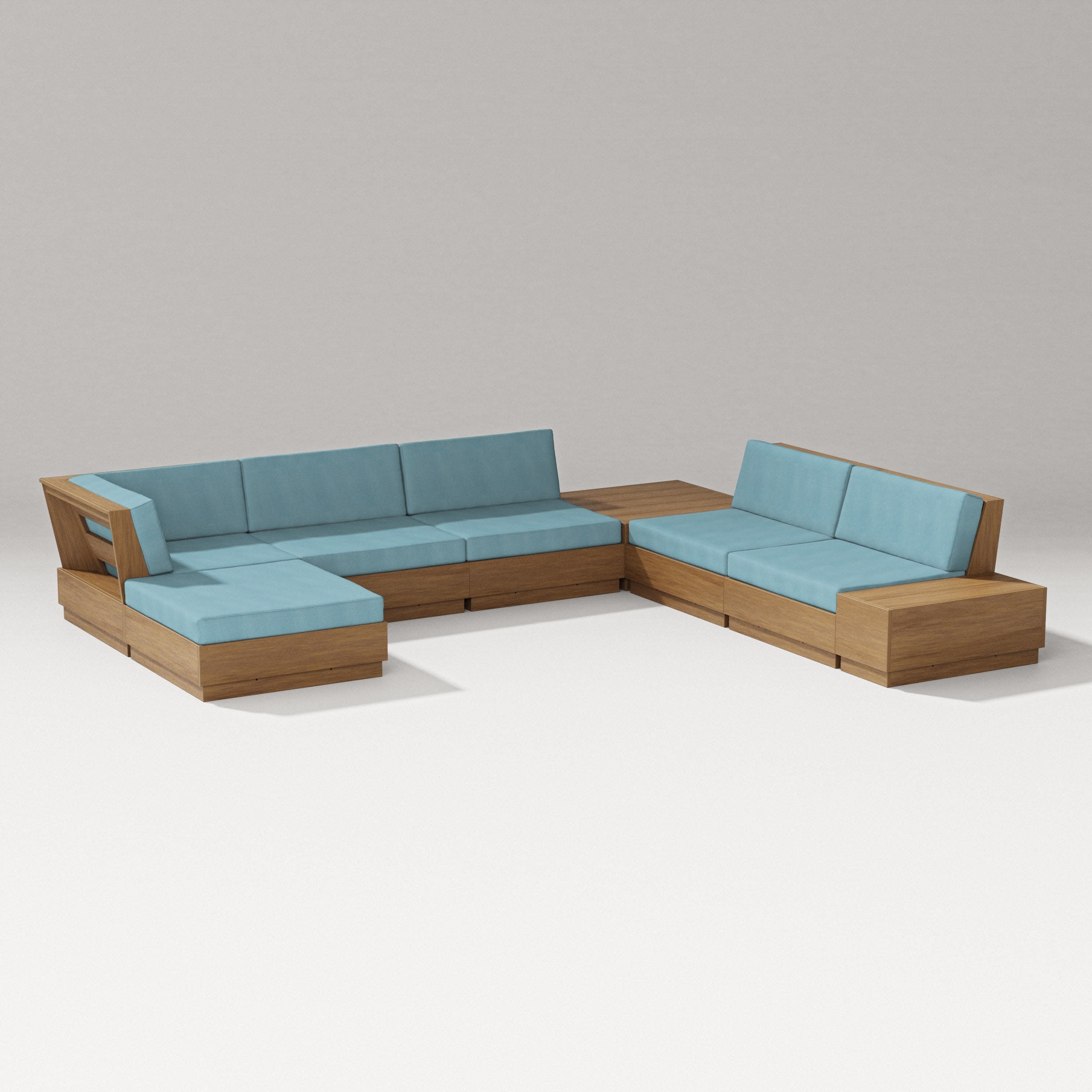 Elevate 8-Piece Corner Sectional in Natural / Lattice Sky Blue
