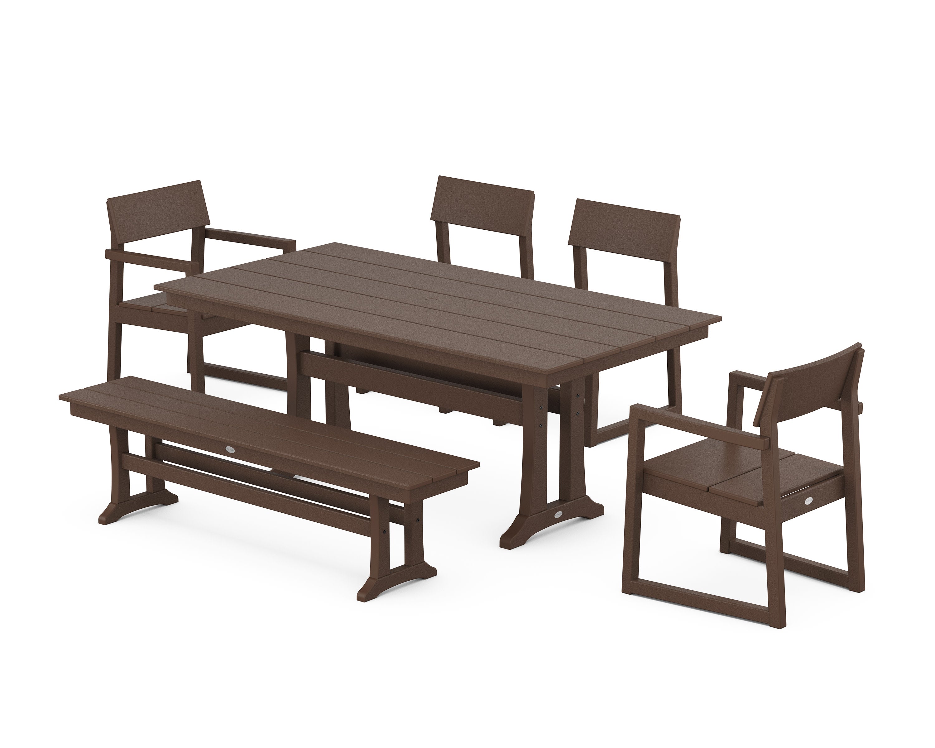 EDGE 6-Piece Farmhouse Dining Set With Trestle Legs in Mahogany