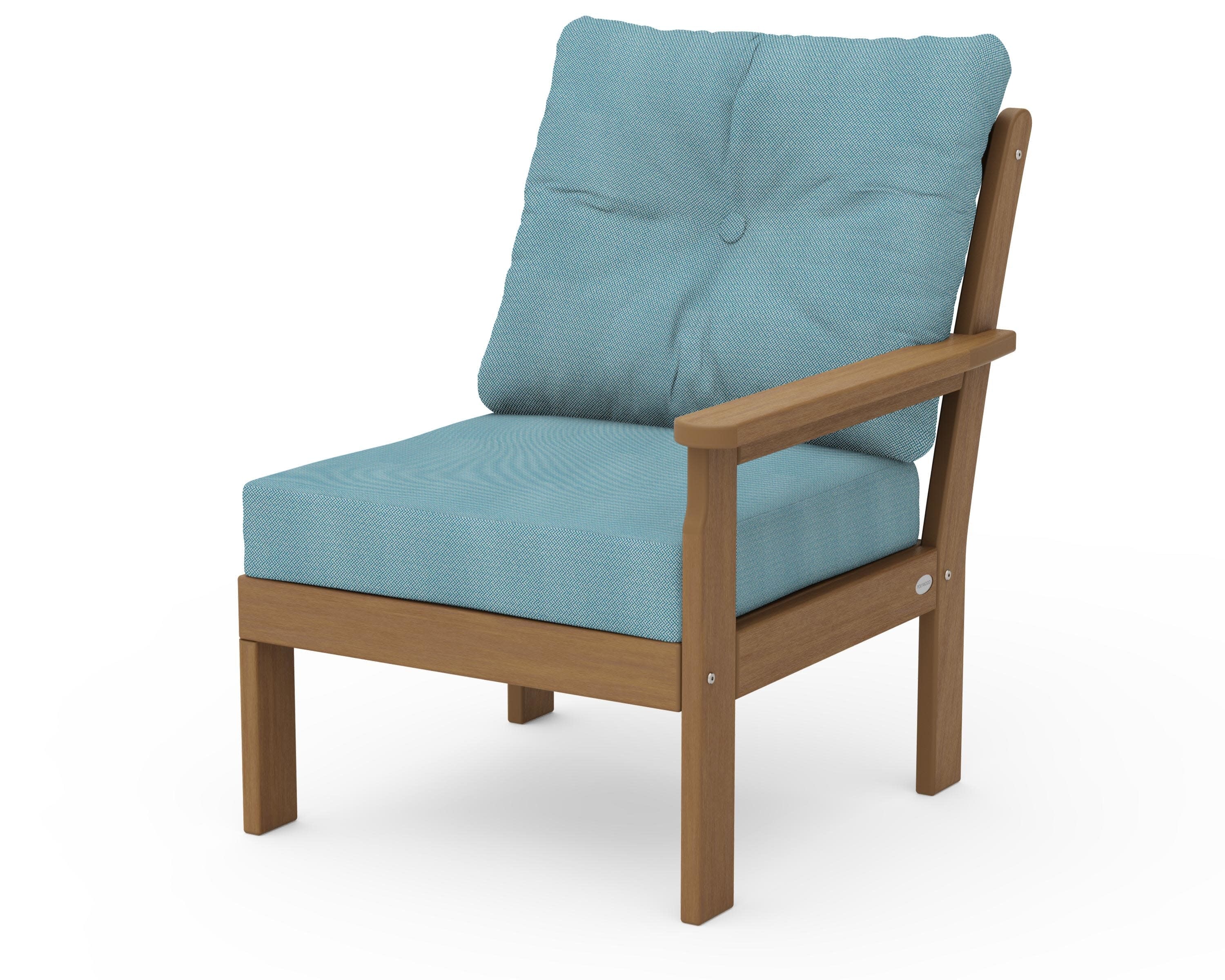 Vineyard Modular Right Arm Chair in Natural / Lattice Sky Blue