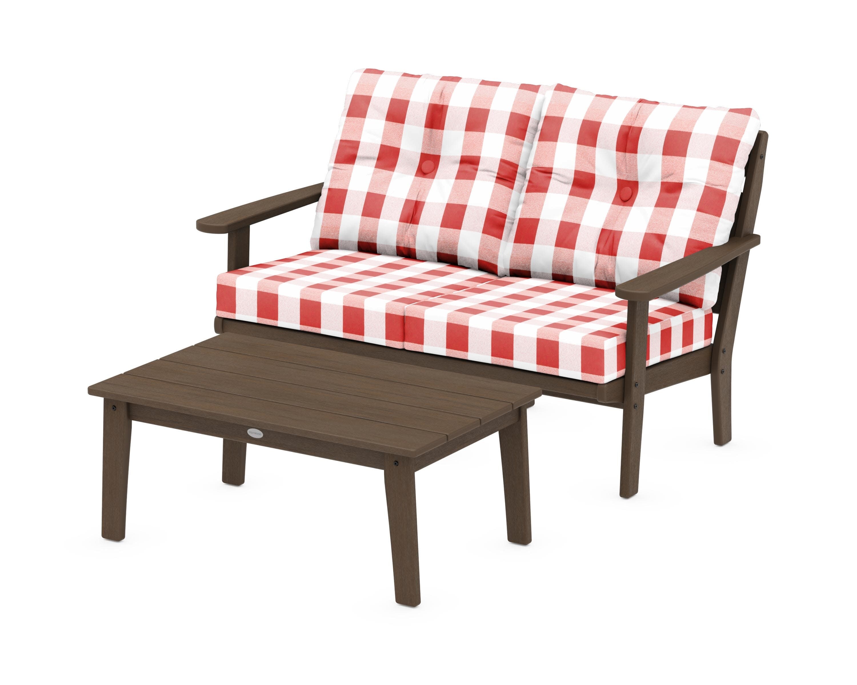 Lakeside 2-Piece Lounge Loveseat Set in Kona / Buffalo Plaid Crimson