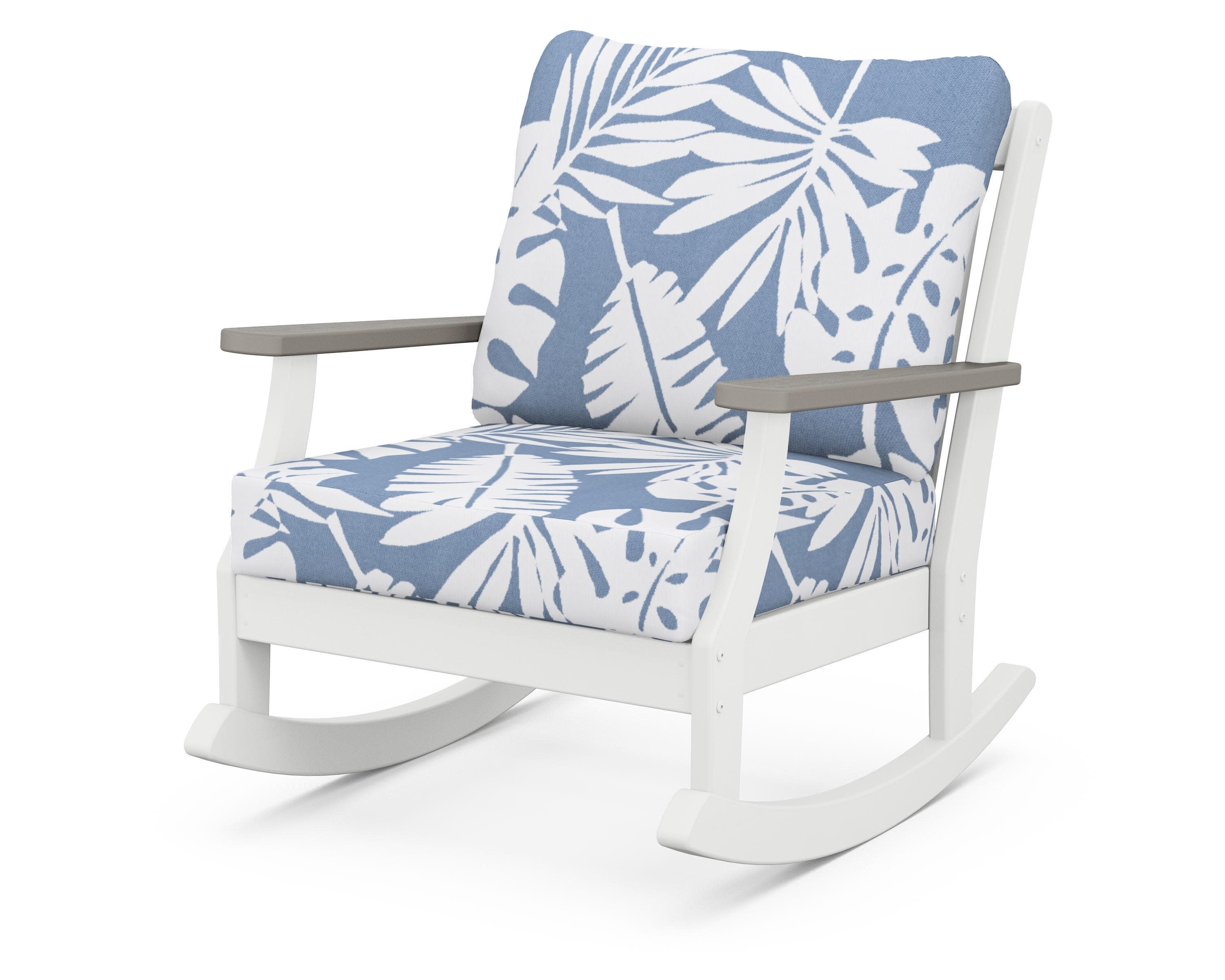 Braxton Deep Seating Rocking Chair in White / Driftwood / Leaf Sky Blue