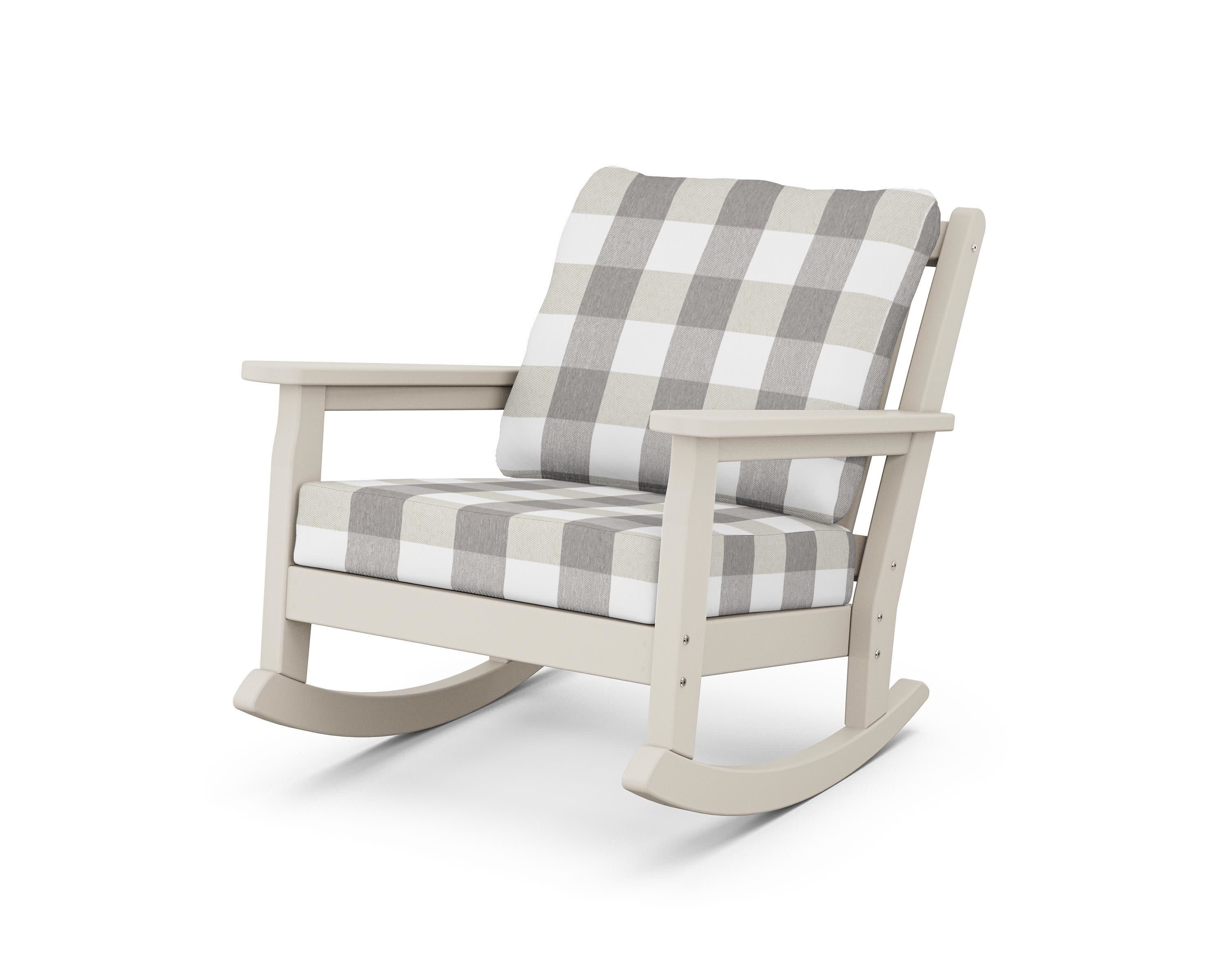 Chippendale Deep Seating Rocking Chair in Sand / Buffalo Plaid Grey Mist