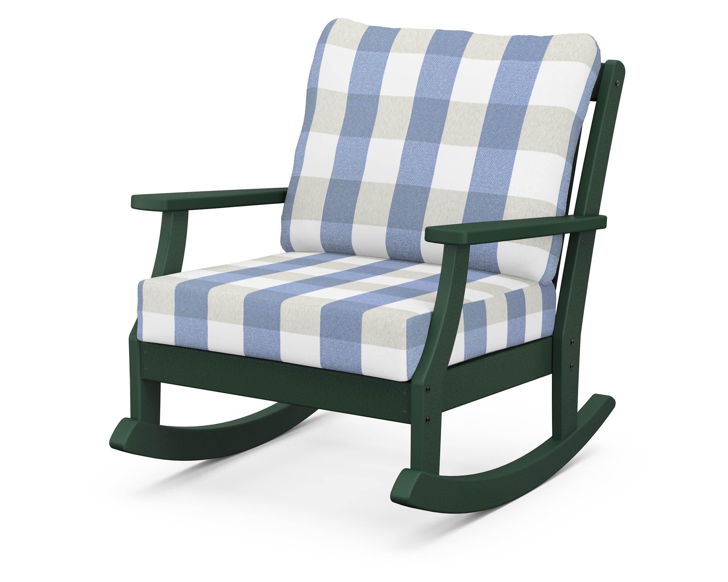 Braxton Deep Seating Rocking Chair in Green / Buffalo Plaid Sky Blue