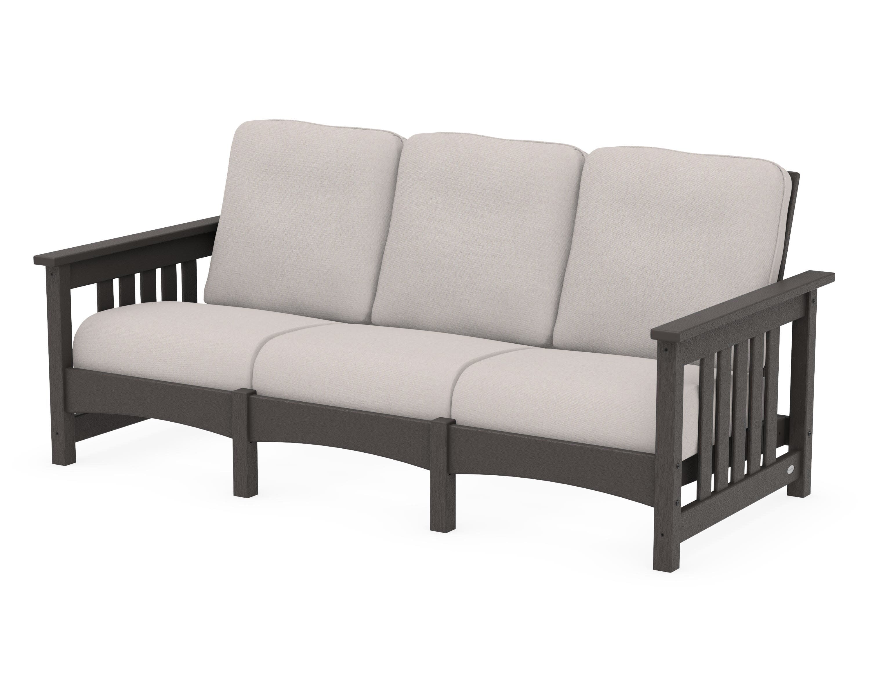Club Mission Sofa in Vintage Coffee / Dune Burlap