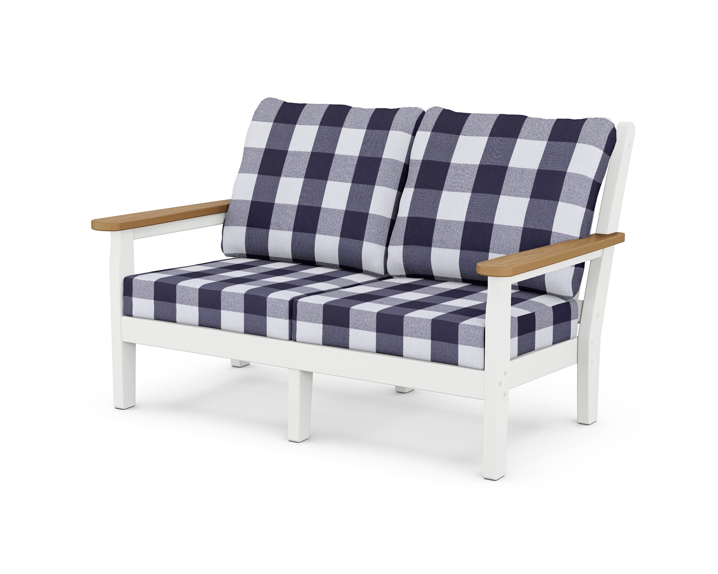 Chippendale Deep Seating Loveseat in White / Natural / Buffalo Plaid Navy