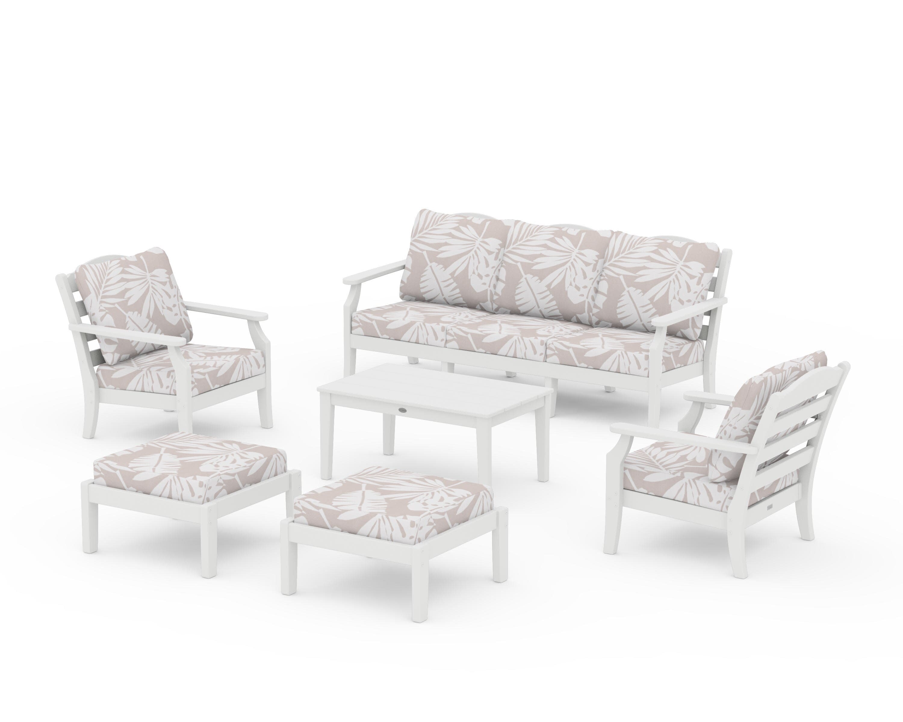 Savannah 6-Piece Lounge Sofa Set in Vintage White / Leaf Dune Burlap