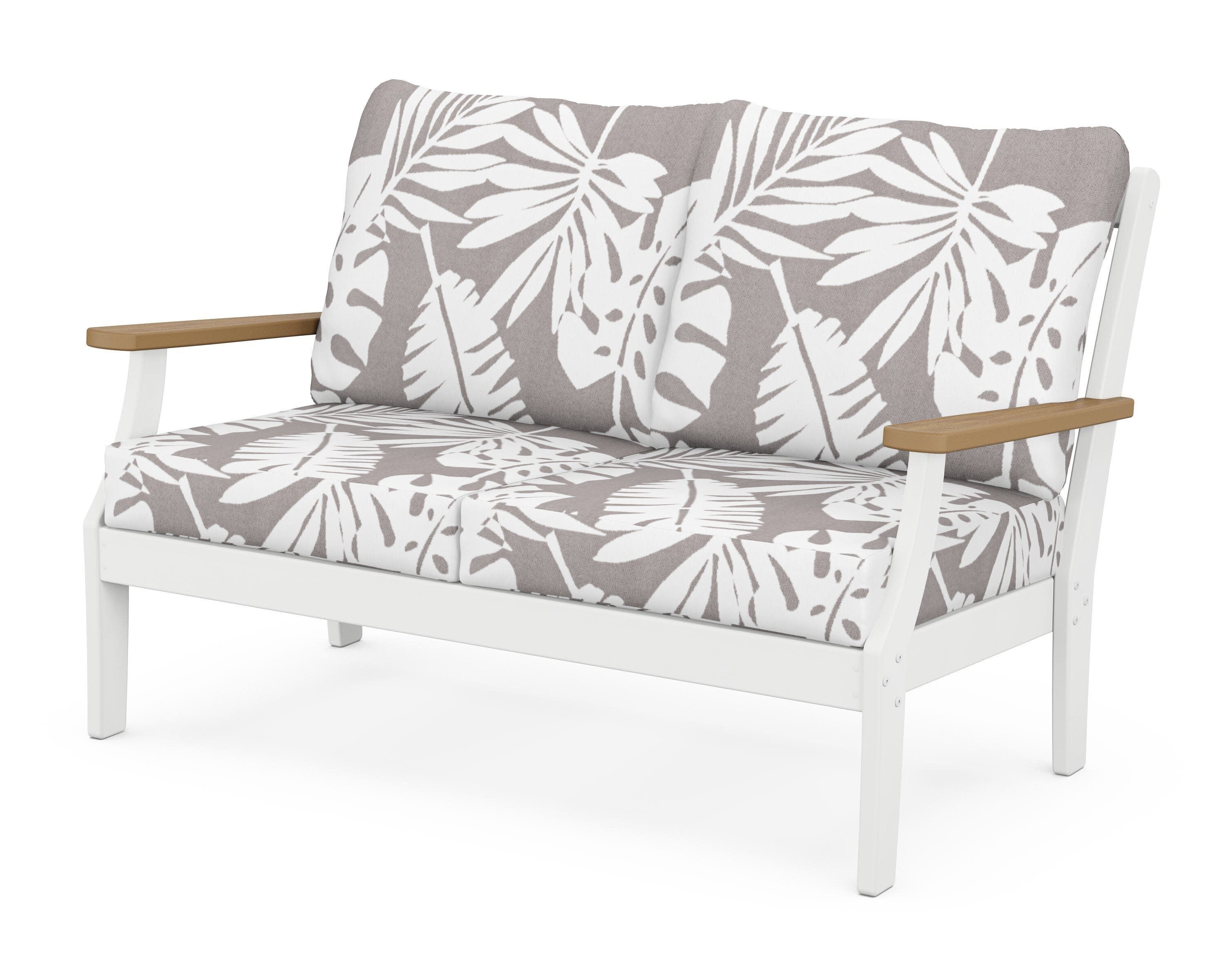 Braxton Deep Seating Loveseat in White / Natural / Leaf Grey Mist