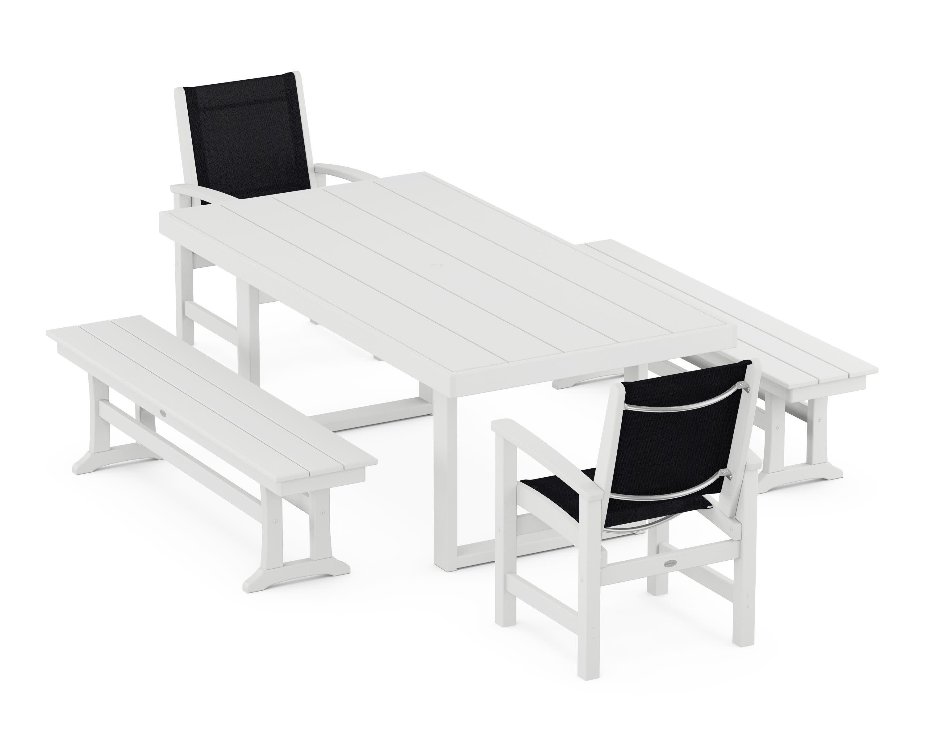 Coastal 5-Piece Dining Set with Trestle Legs in White / Black Sling