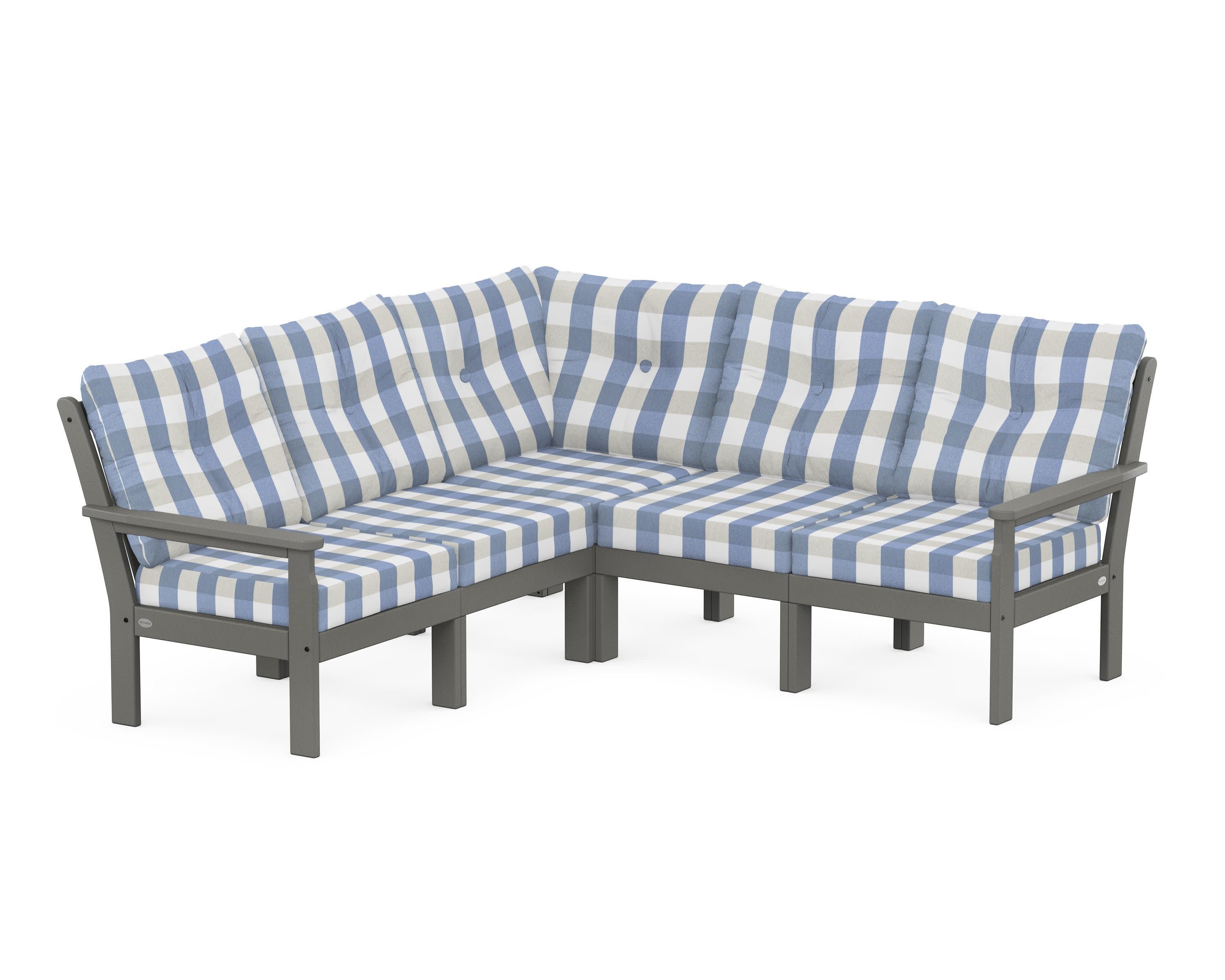 Vineyard 5-Piece Sectional in Slate Grey / Buffalo Plaid Sky Blue