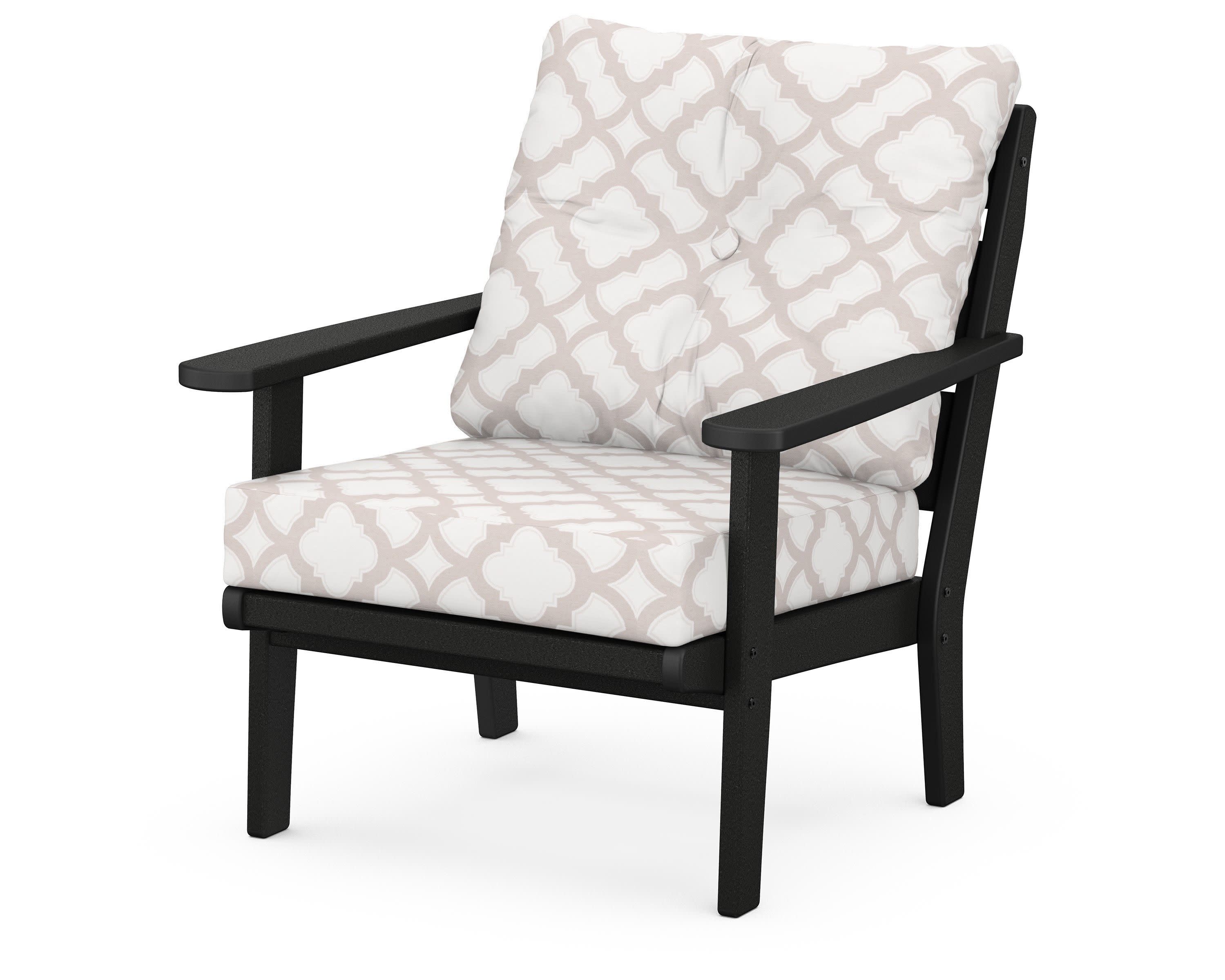 Lakeside Deep Seating Chair in Black / Trellis Dune Burlap