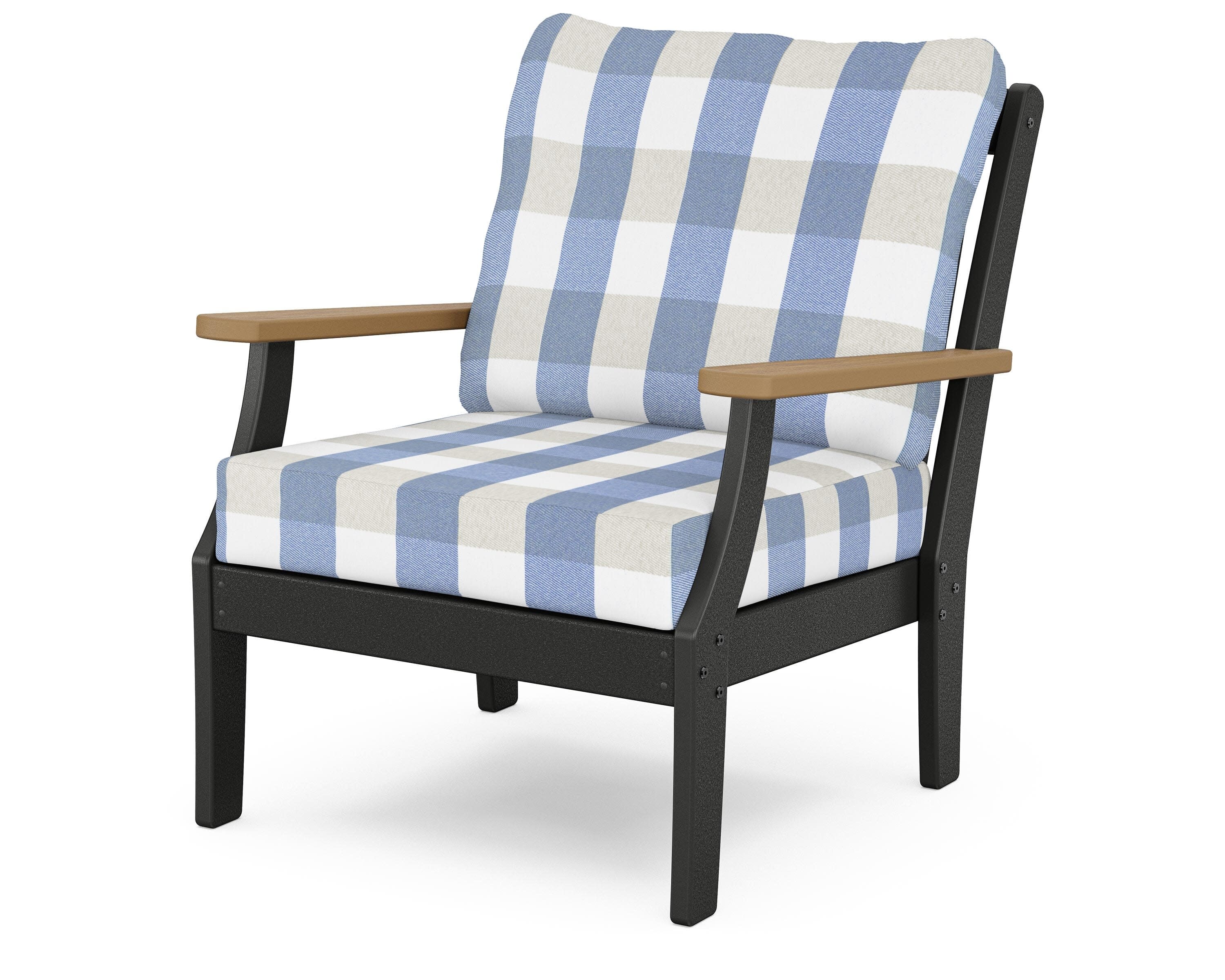 Braxton Deep Seating Chair in Black / Natural / Buffalo Plaid Sky Blue