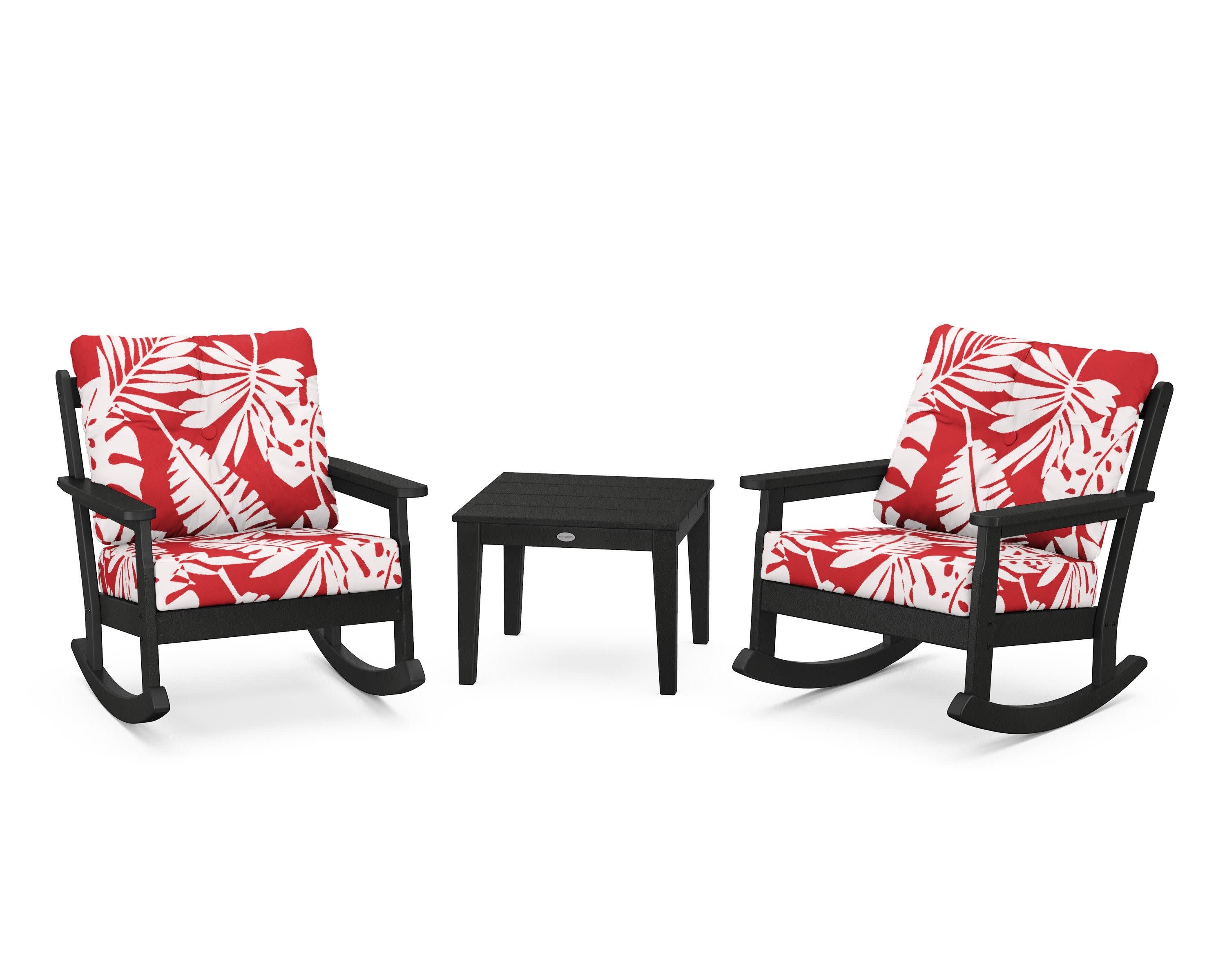 Vineyard 3-Piece Deep Seating Rocker Set in Black / Leaf Crimson