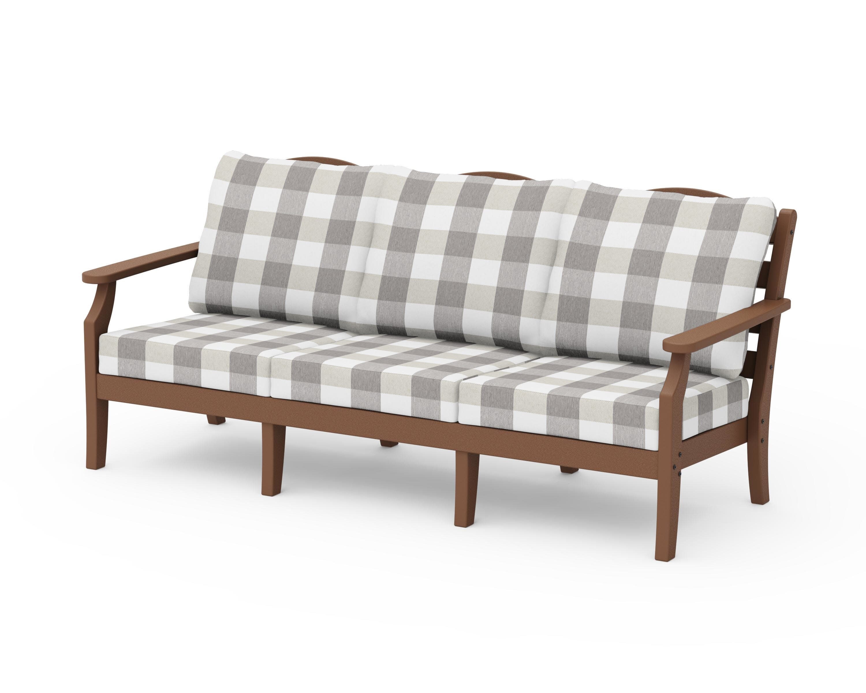 Savannah Deep Seating Sofa in Teak / Buffalo Plaid Grey Mist