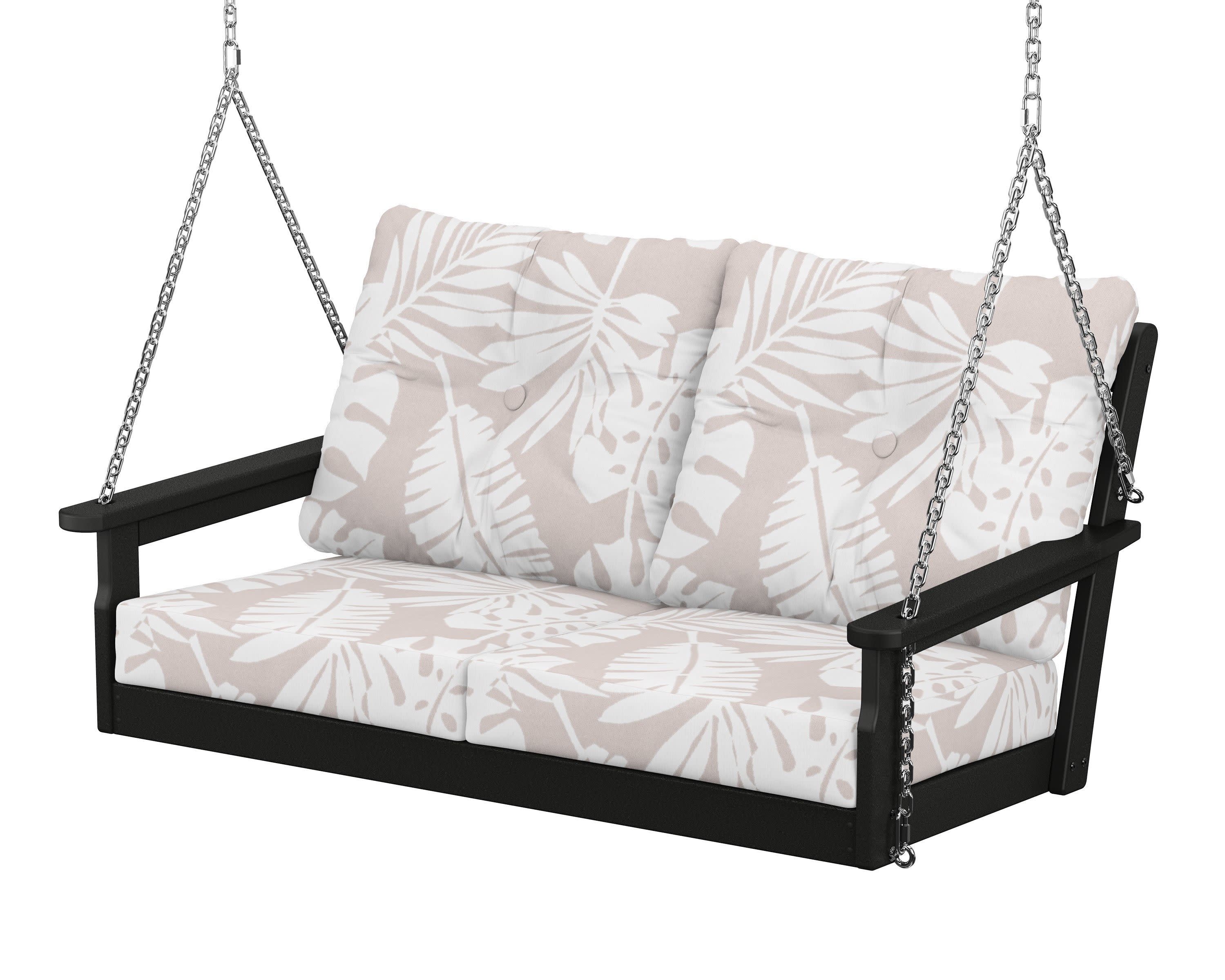 Vineyard Deep Seating Swing in Black / Leaf Dune Burlap