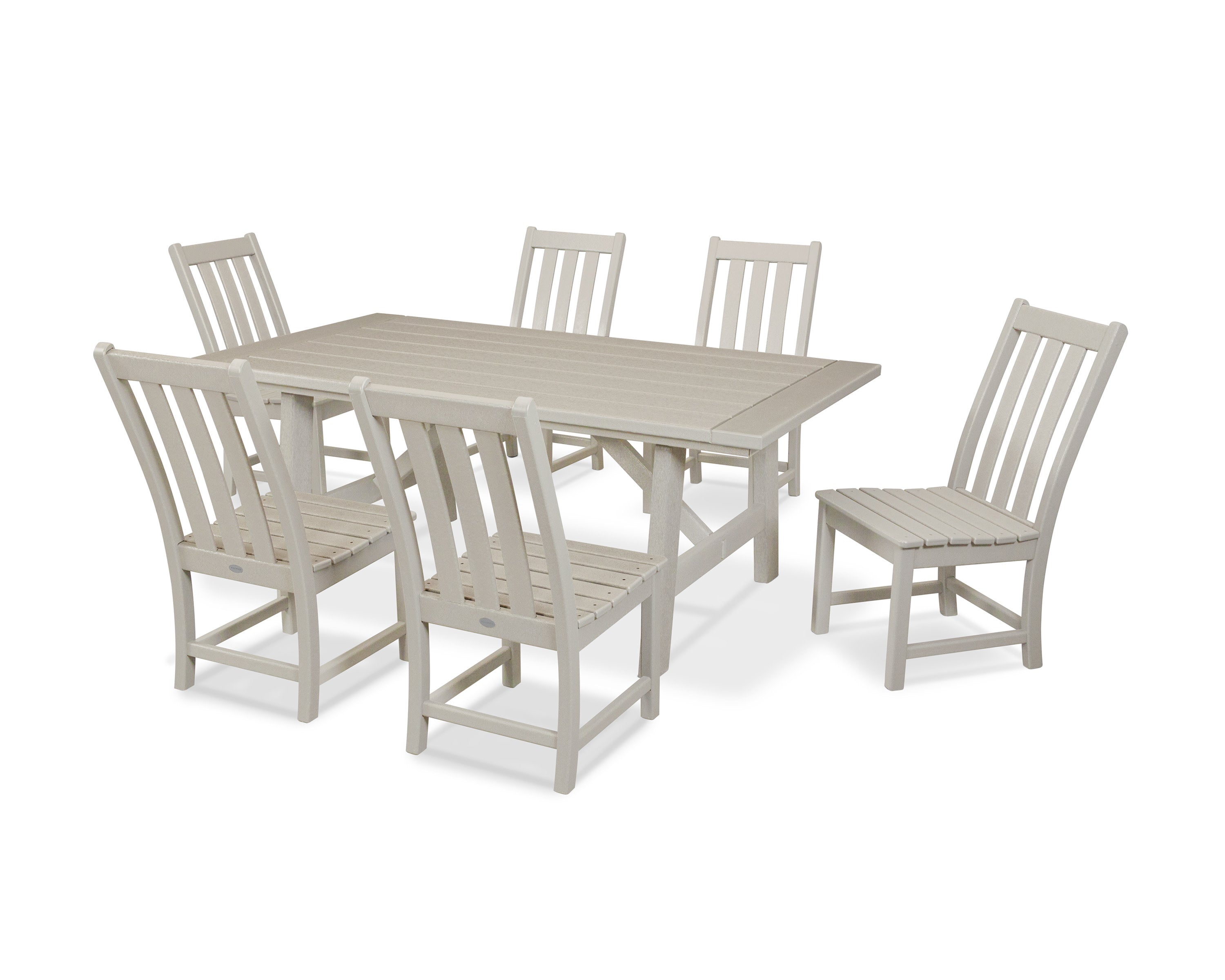 Vineyard 7-Piece Rustic Farmhouse Side Chair Dining Set in Sand