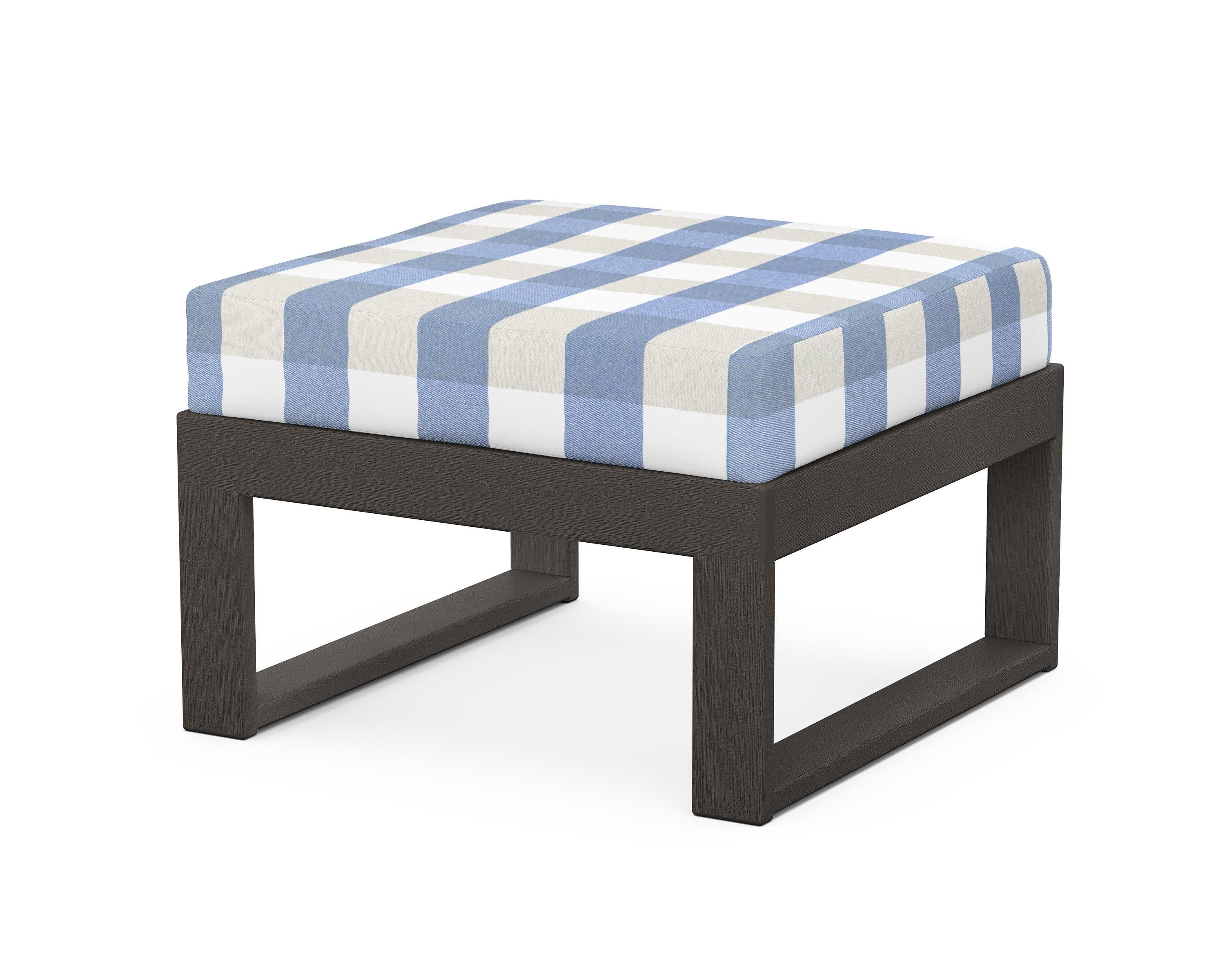 Modular Ottoman - Modern in Vintage Coffee / Buffalo Plaid Sky Blue
