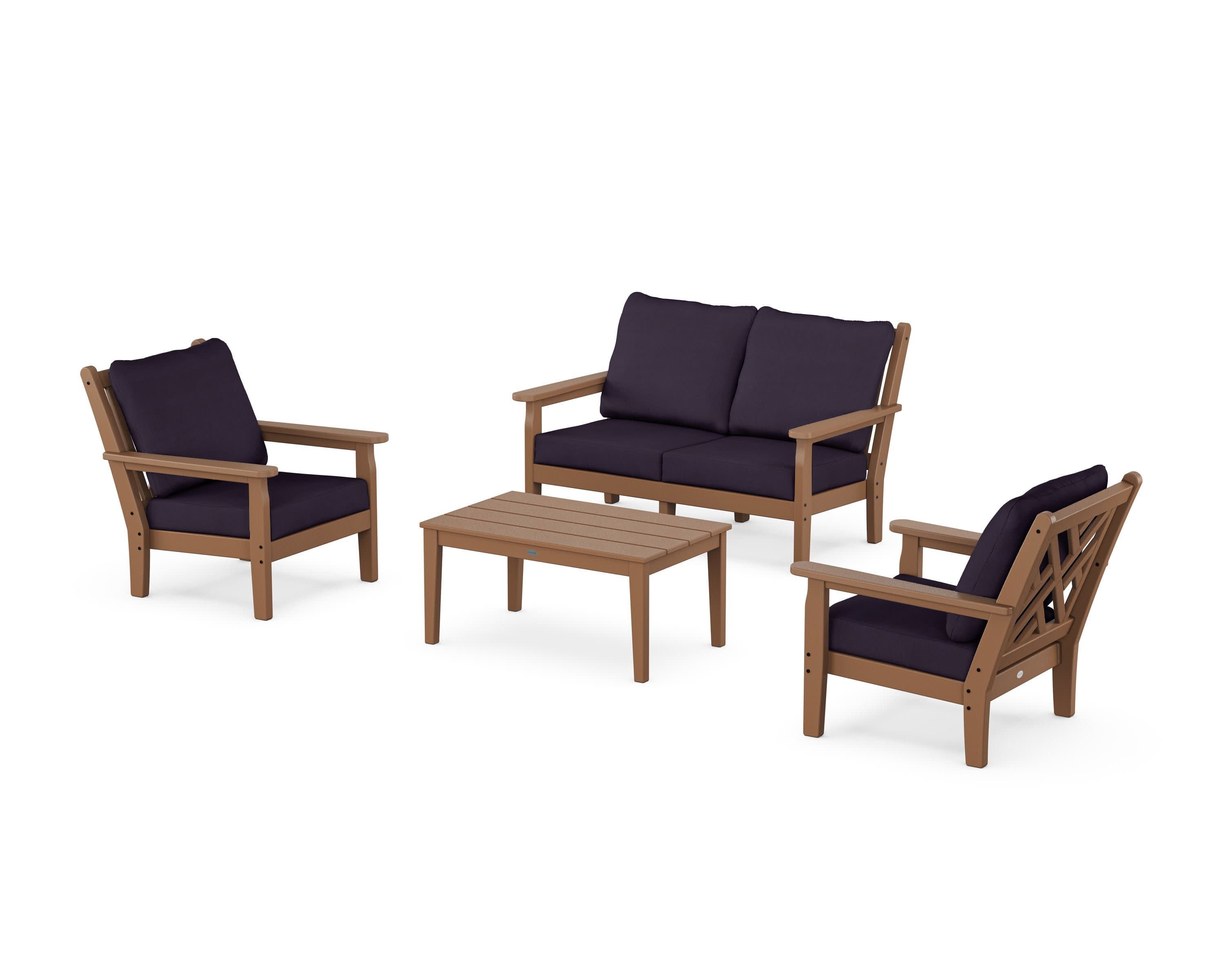Chippendale 4-Piece Deep Seating Set with Loveseat in Teak / Navy Linen
