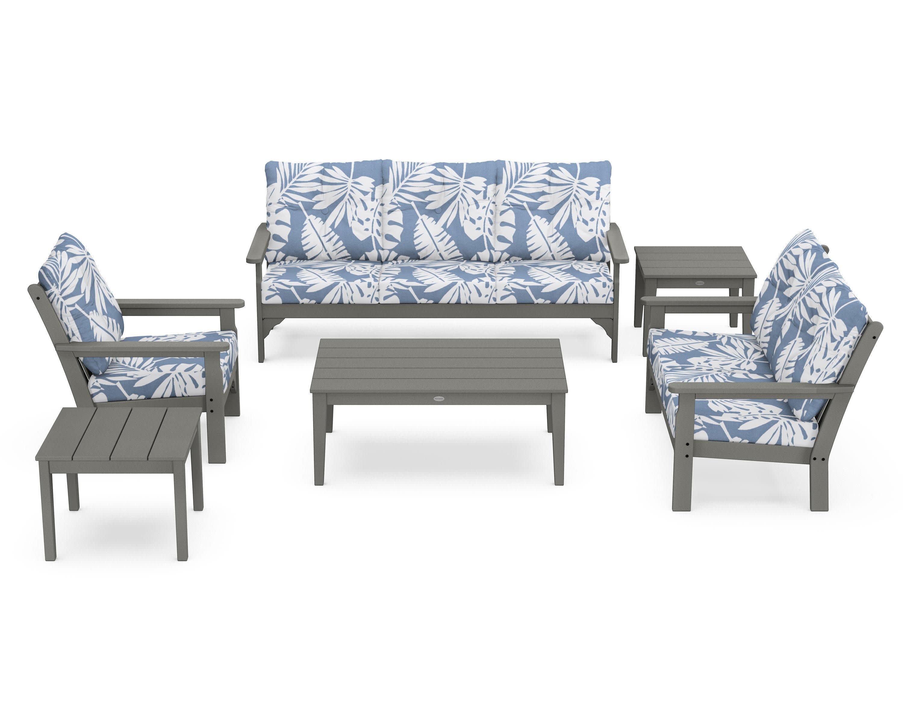 Vineyard 6-Piece Deep Seating Set in Slate Grey / Leaf Sky Blue