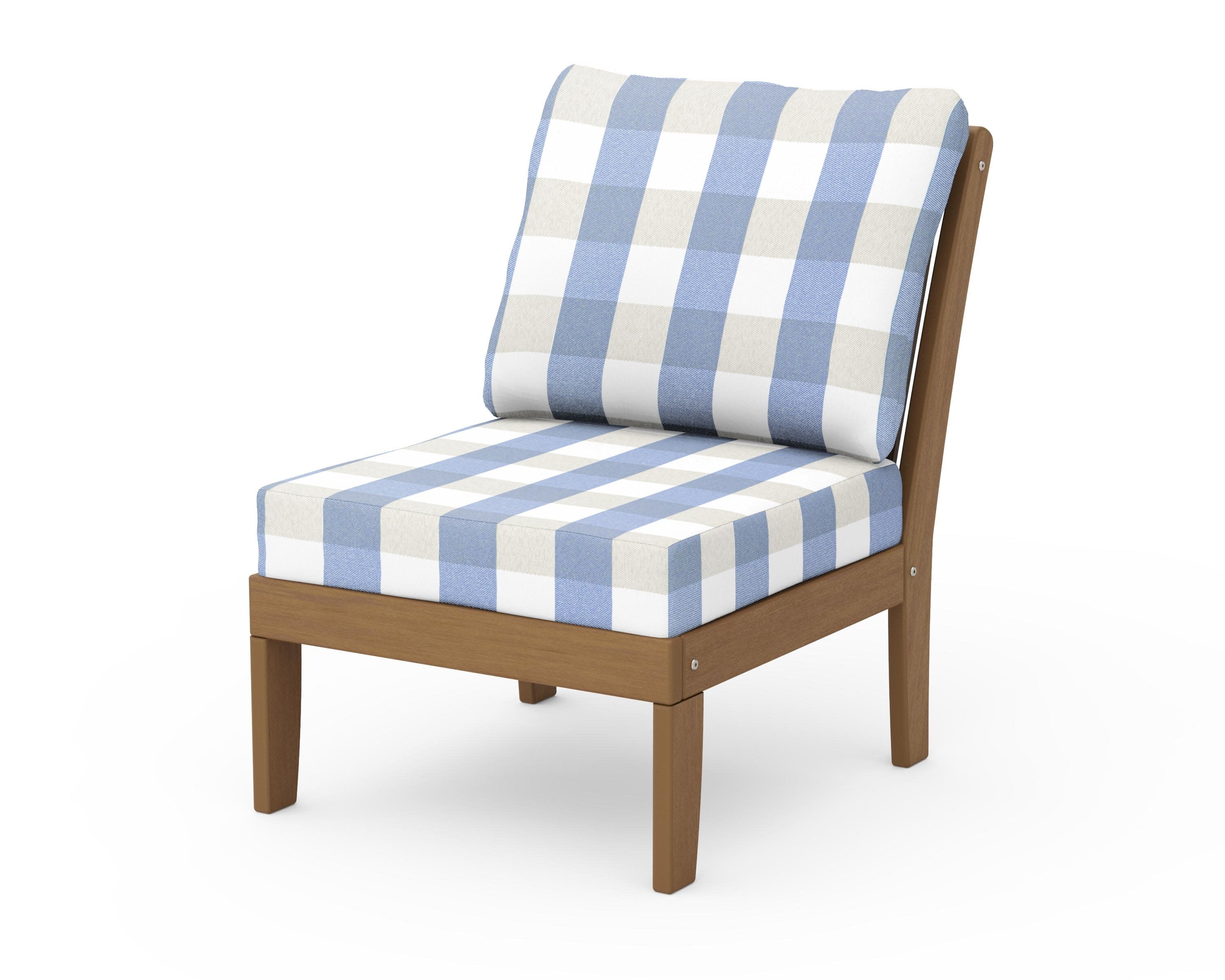 Braxton Modular Armless Chair in Natural / Buffalo Plaid Sky Blue