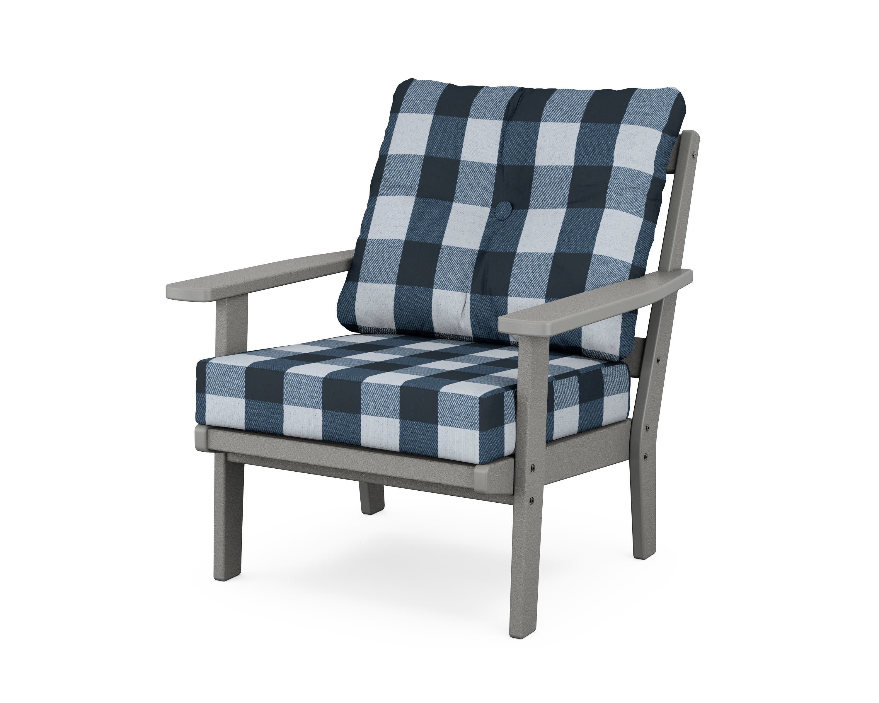 Oxford Deep Seating Chair in Slate Grey / Buffalo Plaid Marine Indigo