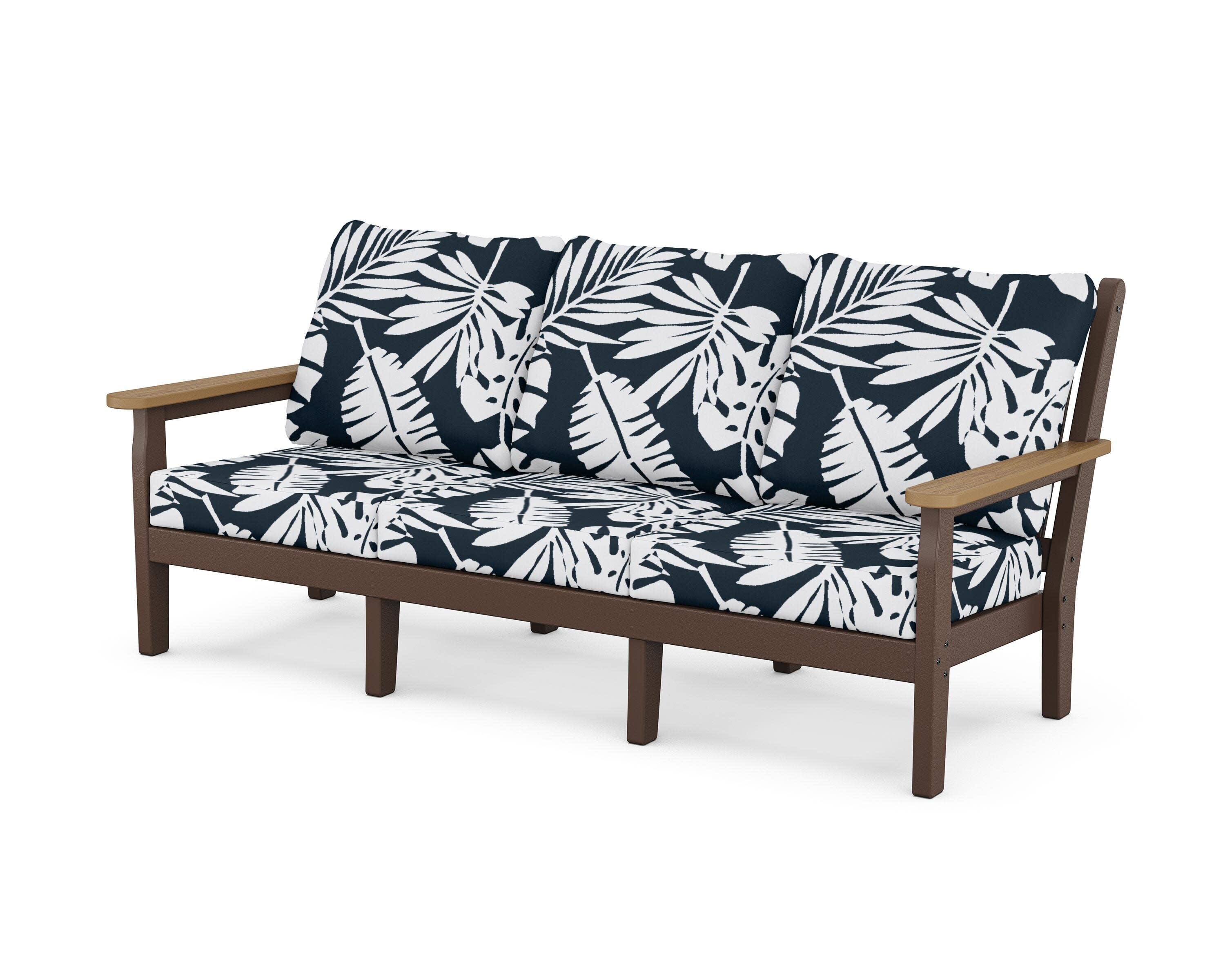 Chippendale Deep Seating Sofa in Mahogany / Natural / Leaf Marine Indigo