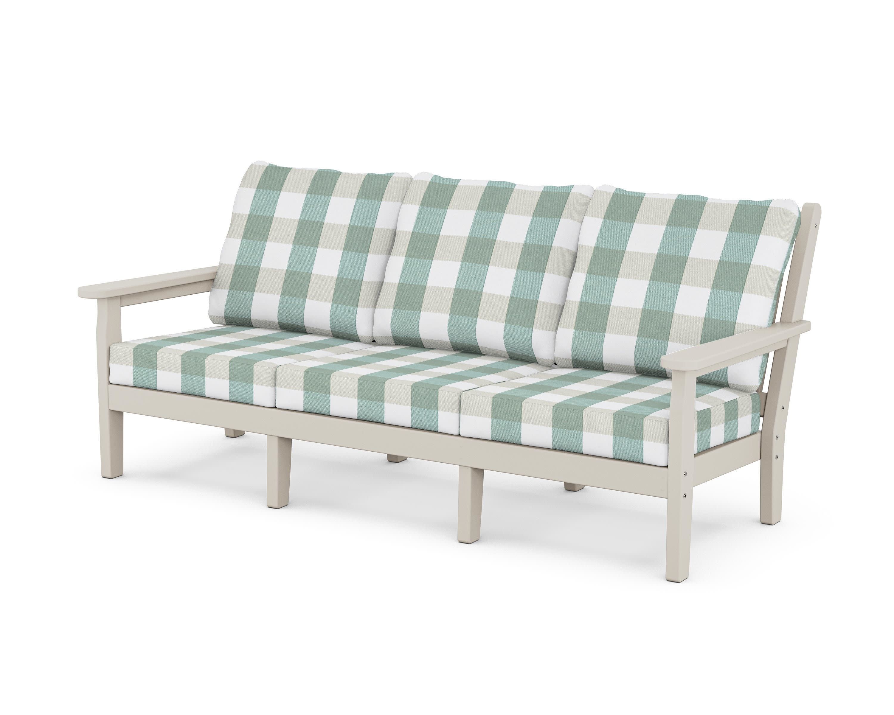 Chippendale Deep Seating Sofa in Sand / Buffalo Plaid Glacier Spa