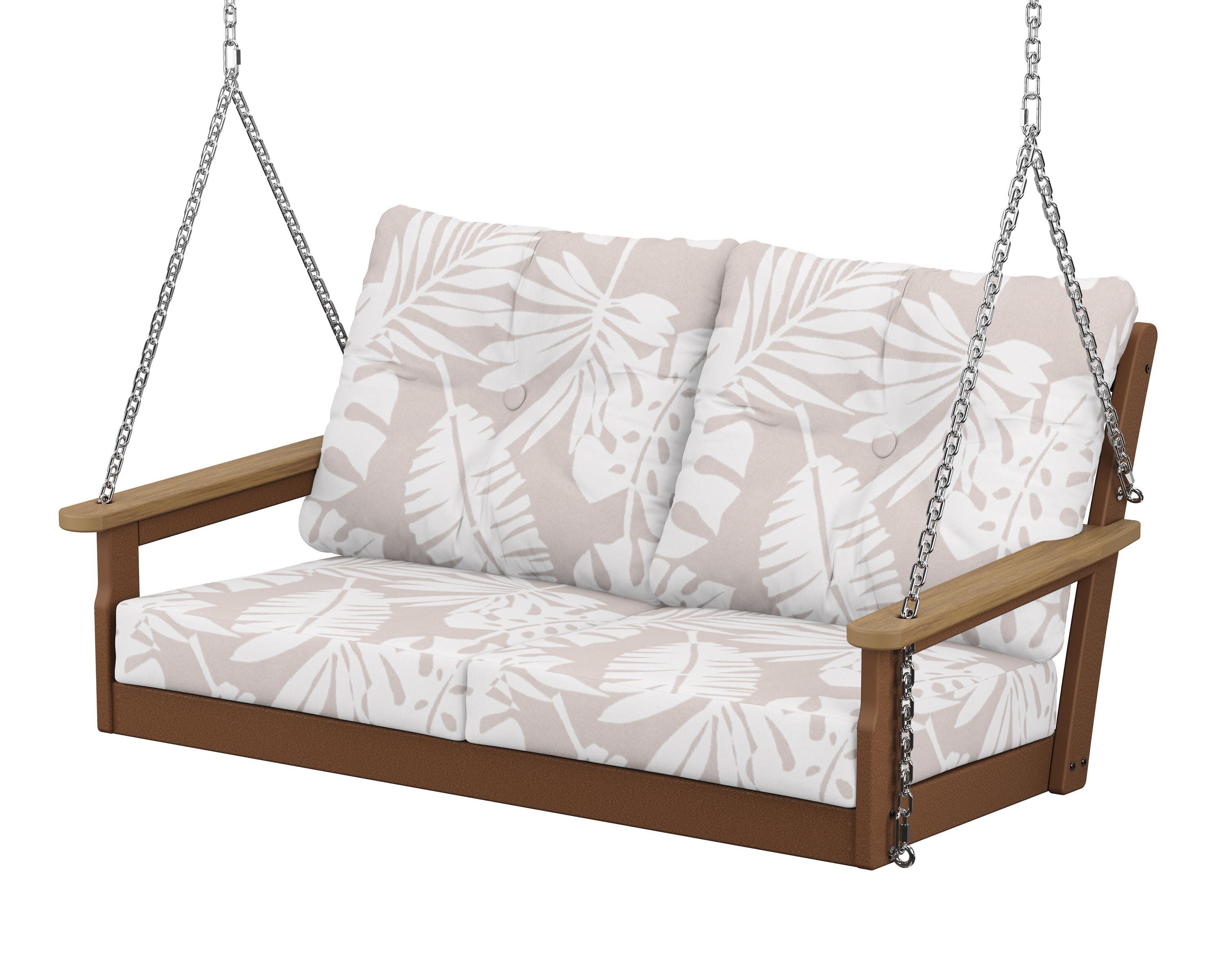 Vineyard Deep Seating Swing in Teak / Natural / Leaf Dune Burlap