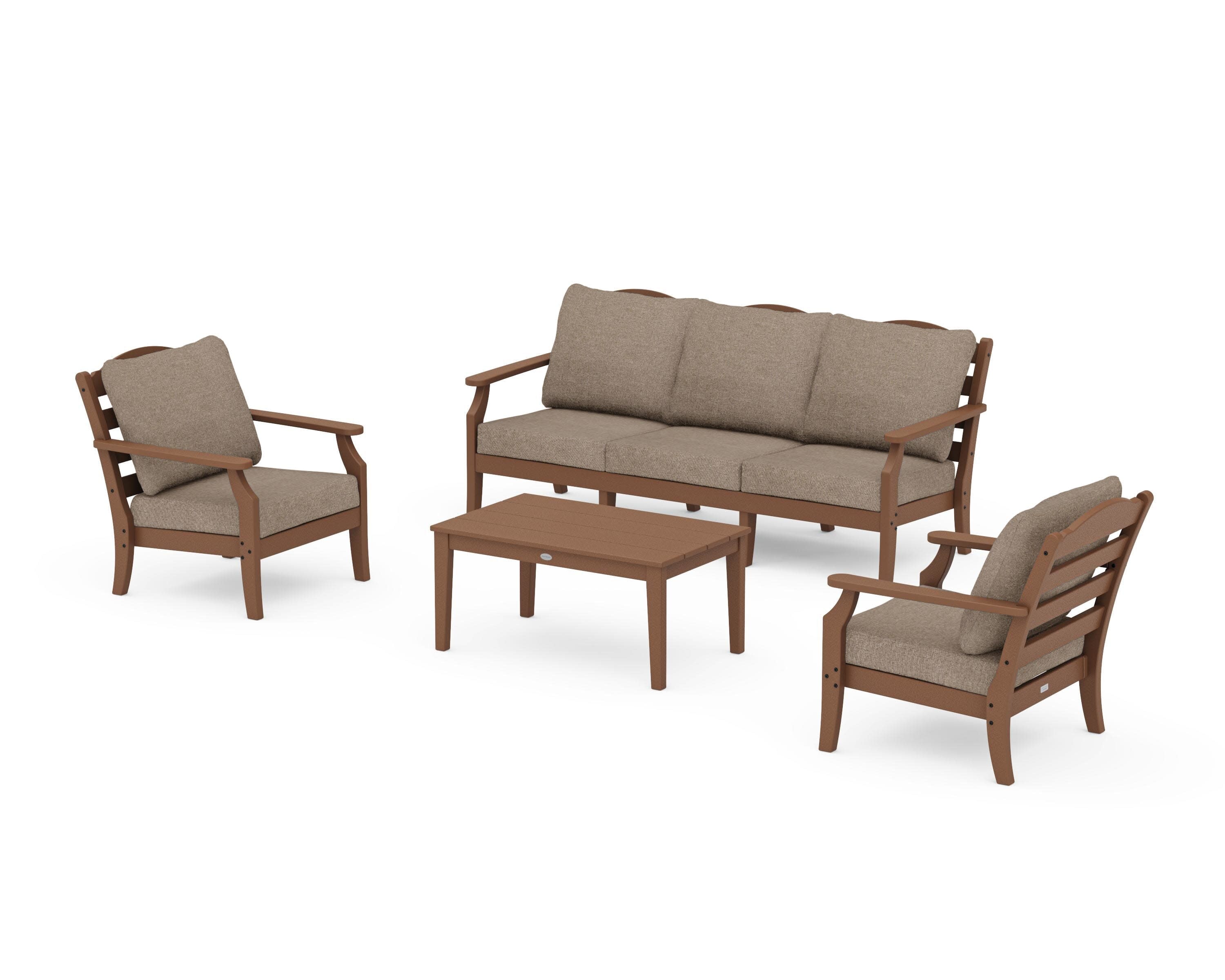 Savannah 4-Piece Deep Seating Set with Sofa in Teak / Spiced Burlap