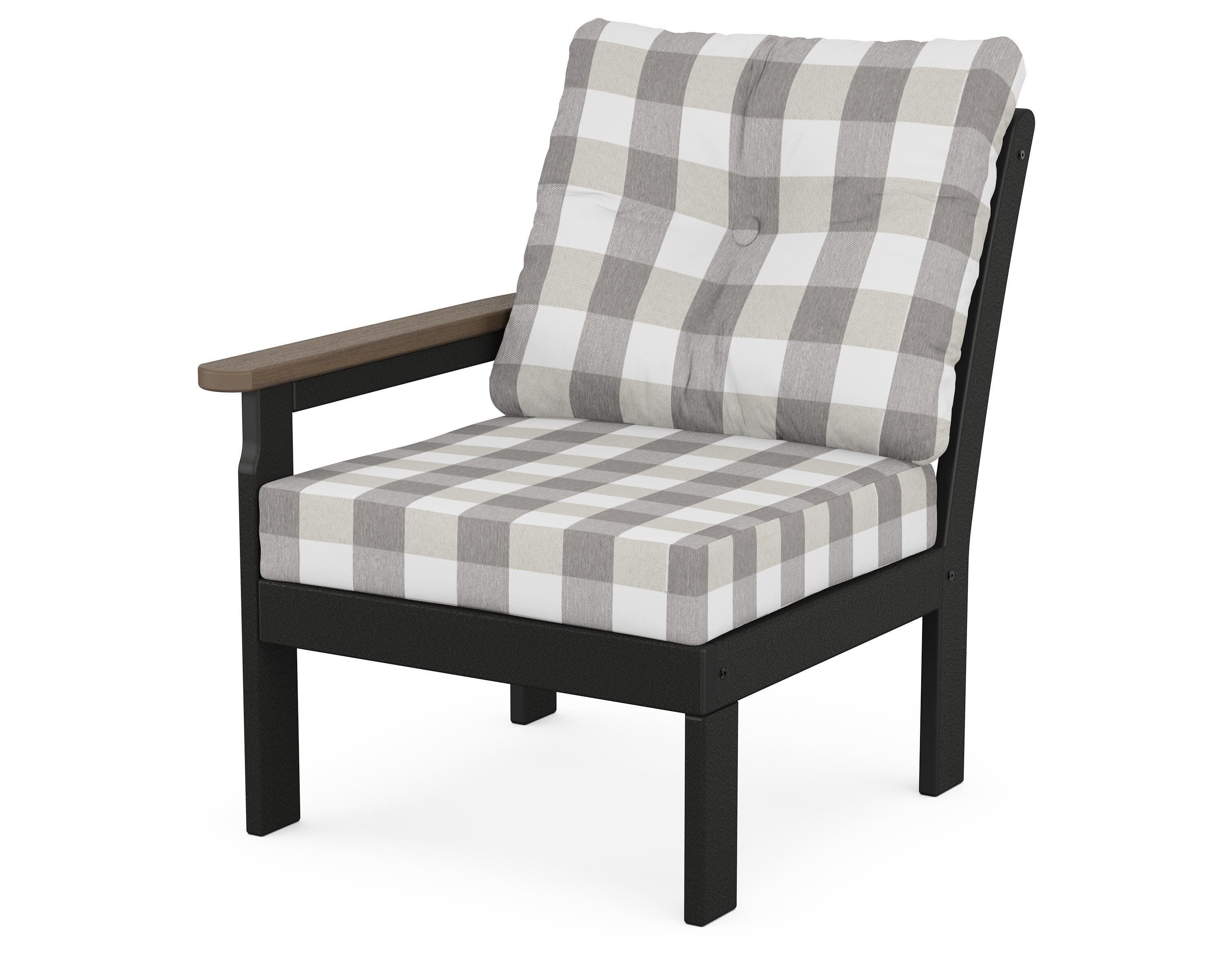 Vineyard Modular Left Arm Chair in Black / Kona / Buffalo Plaid Grey Mist