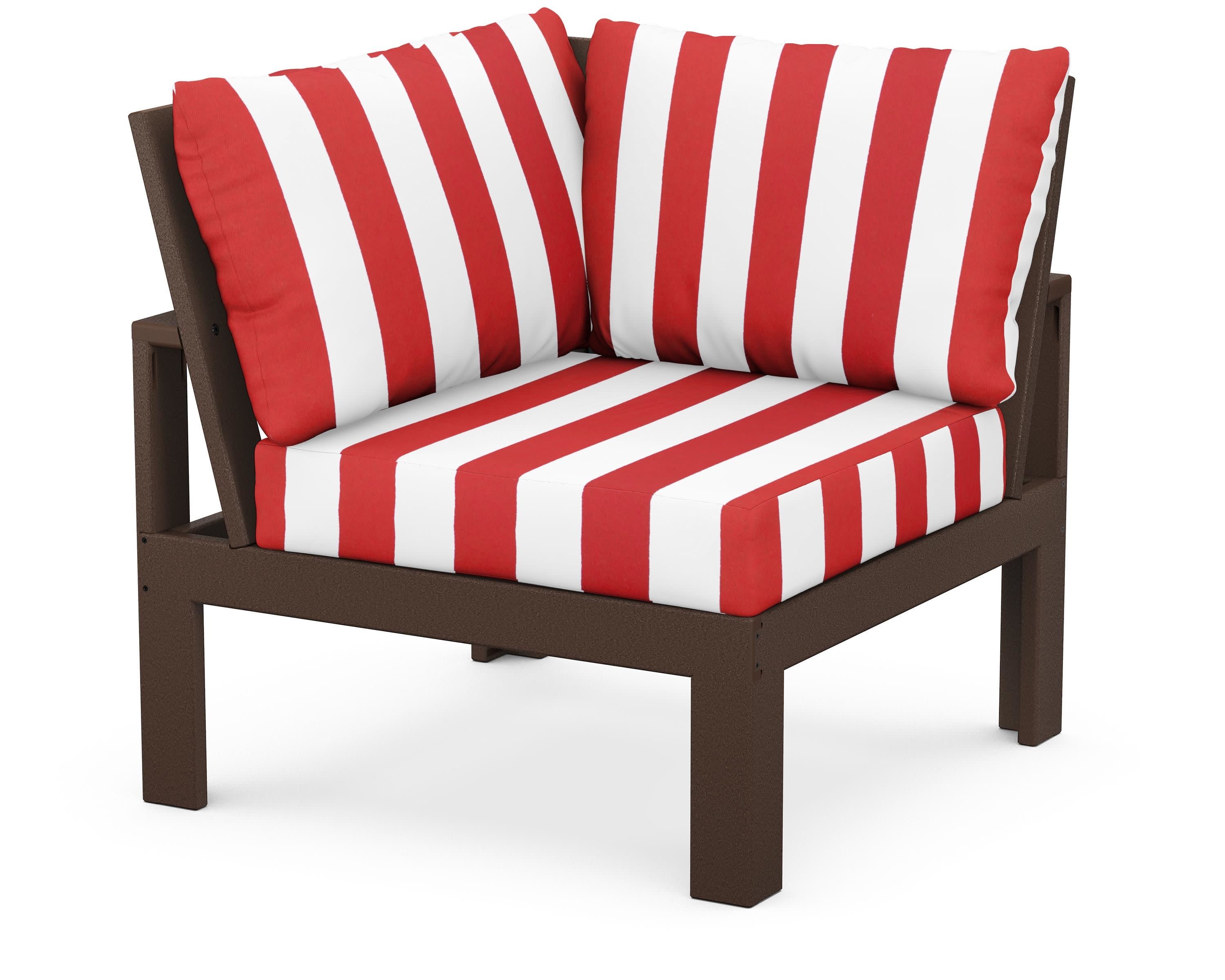 Modular Corner Chair in Mahogany / Cabana Stripe Crimson
