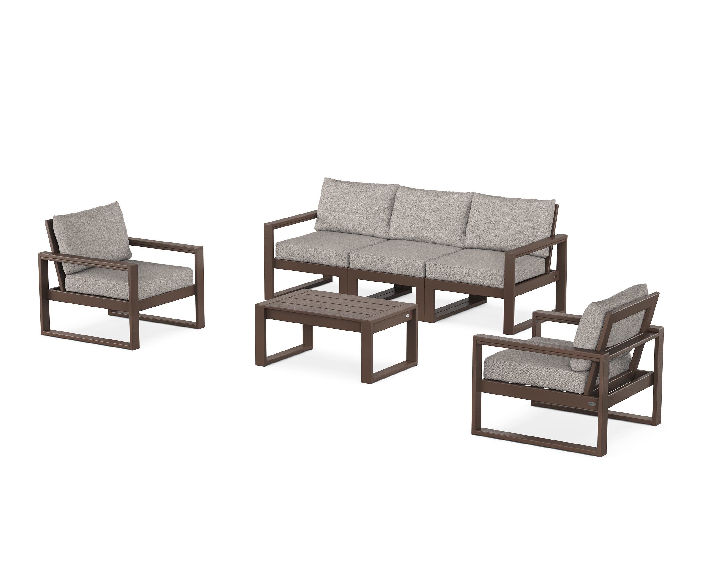 EDGE Sectional 4-Piece Deep Seating Set with Sofa in Mahogany / Weathered Tweed