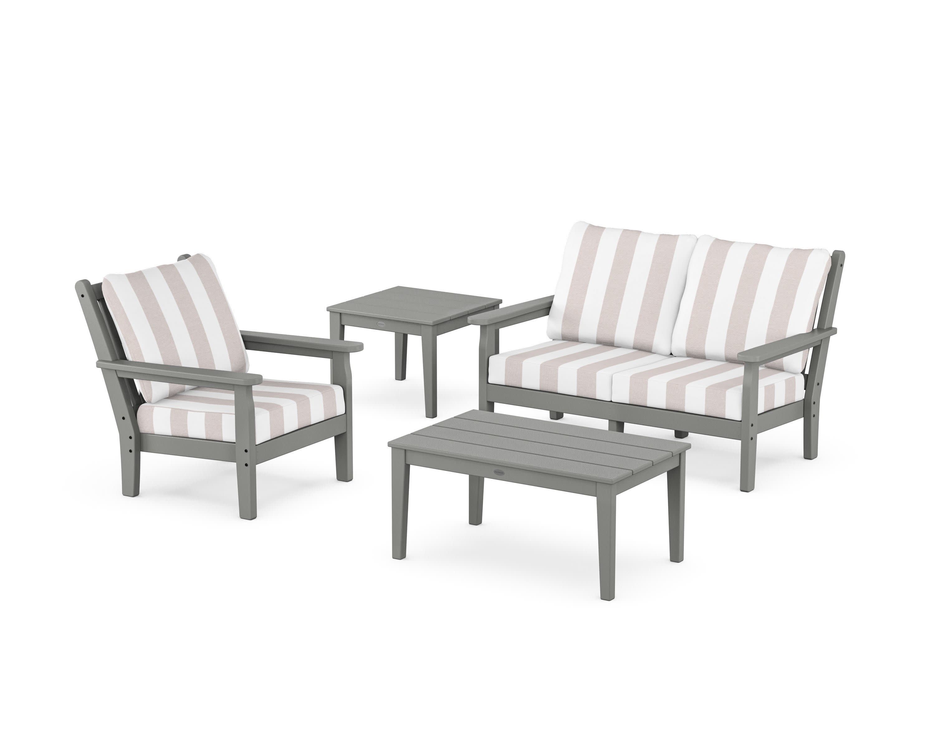 Chippendale 4-Piece Deep Seating Set in Slate Grey / Cabana Stripe Dune Burlap