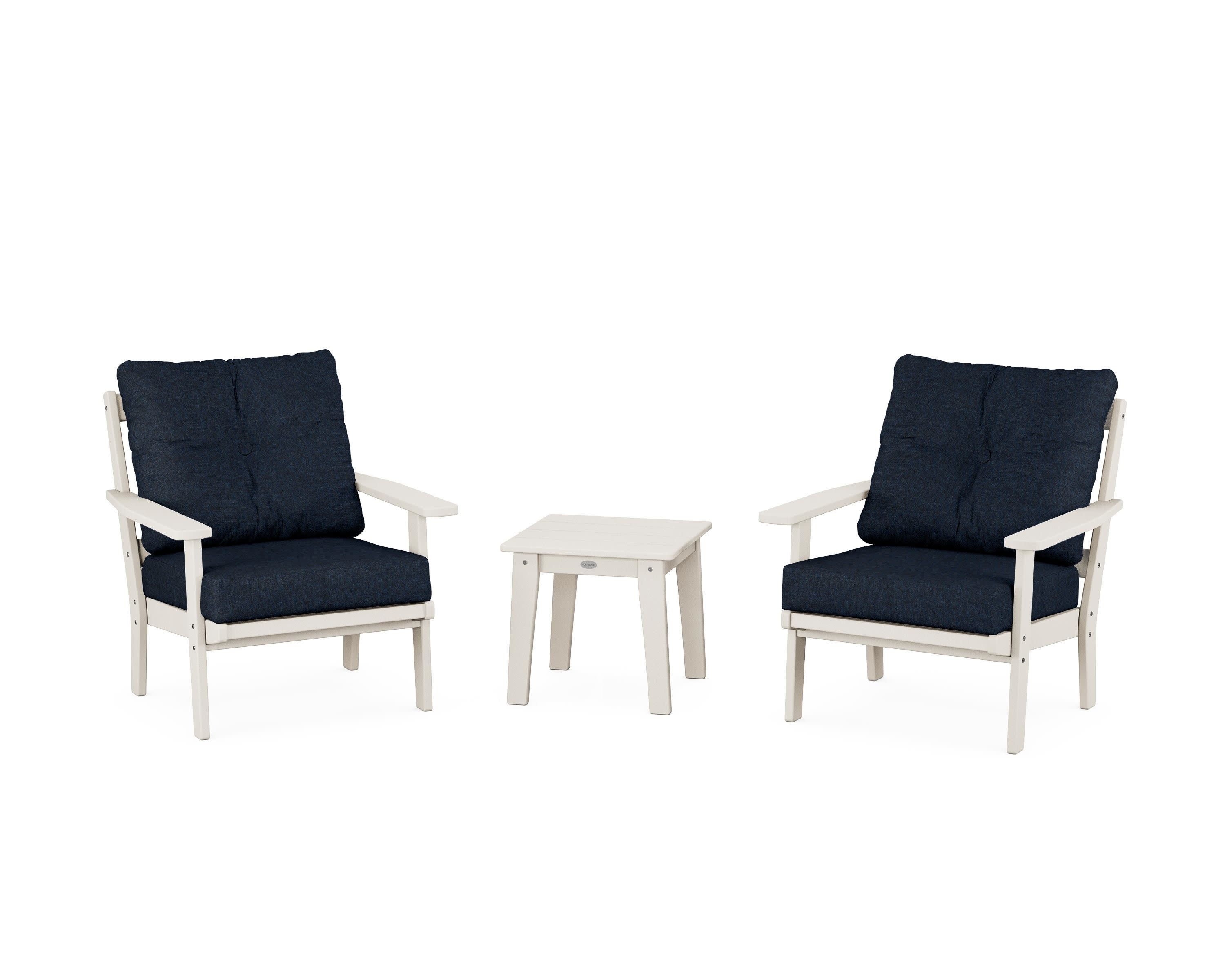 Oxford 3-Piece Deep Seating Set in Sand / Marine Indigo