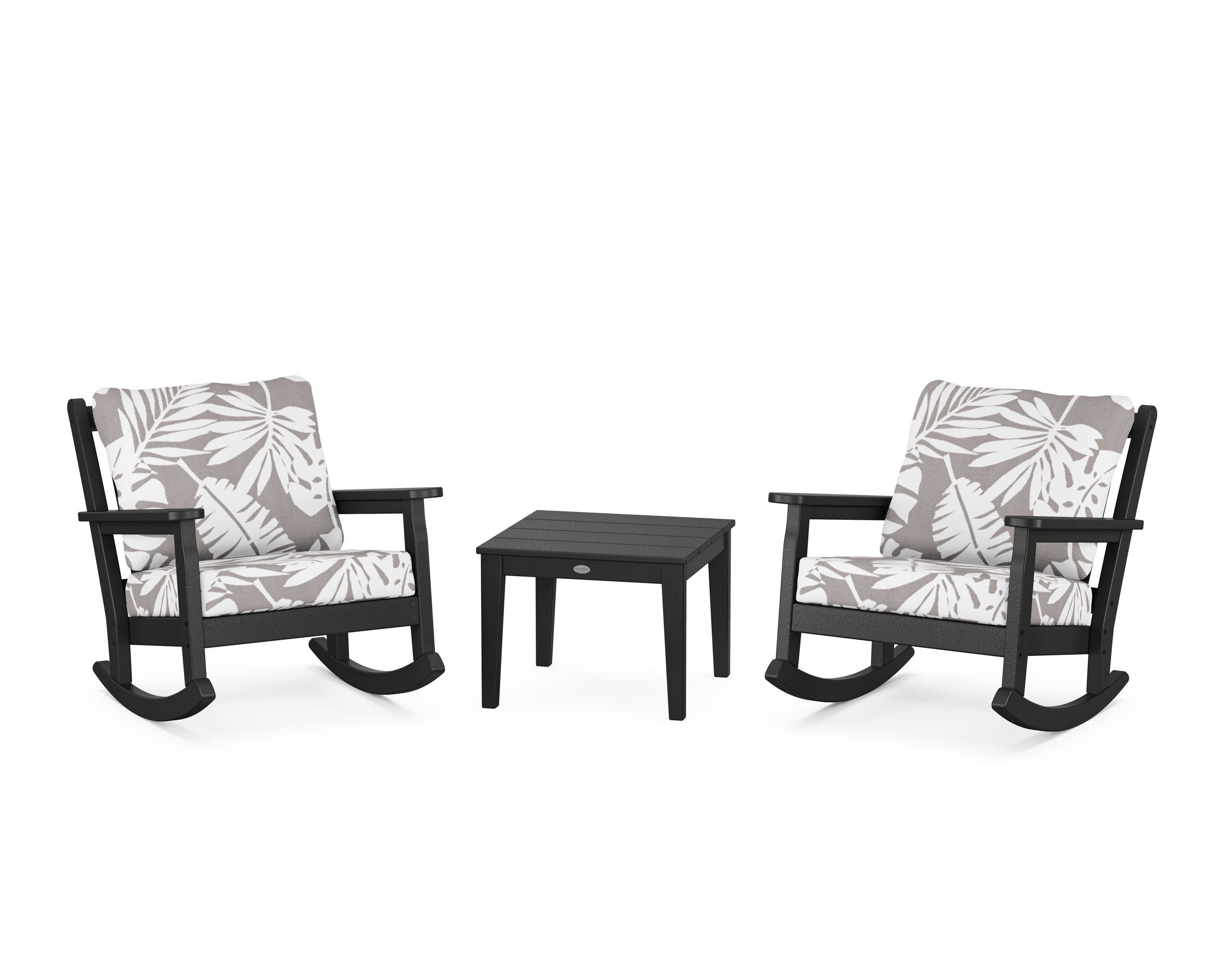 Chippendale 3-Piece Deep Seating Rocker Set in Black / Leaf Grey Mist