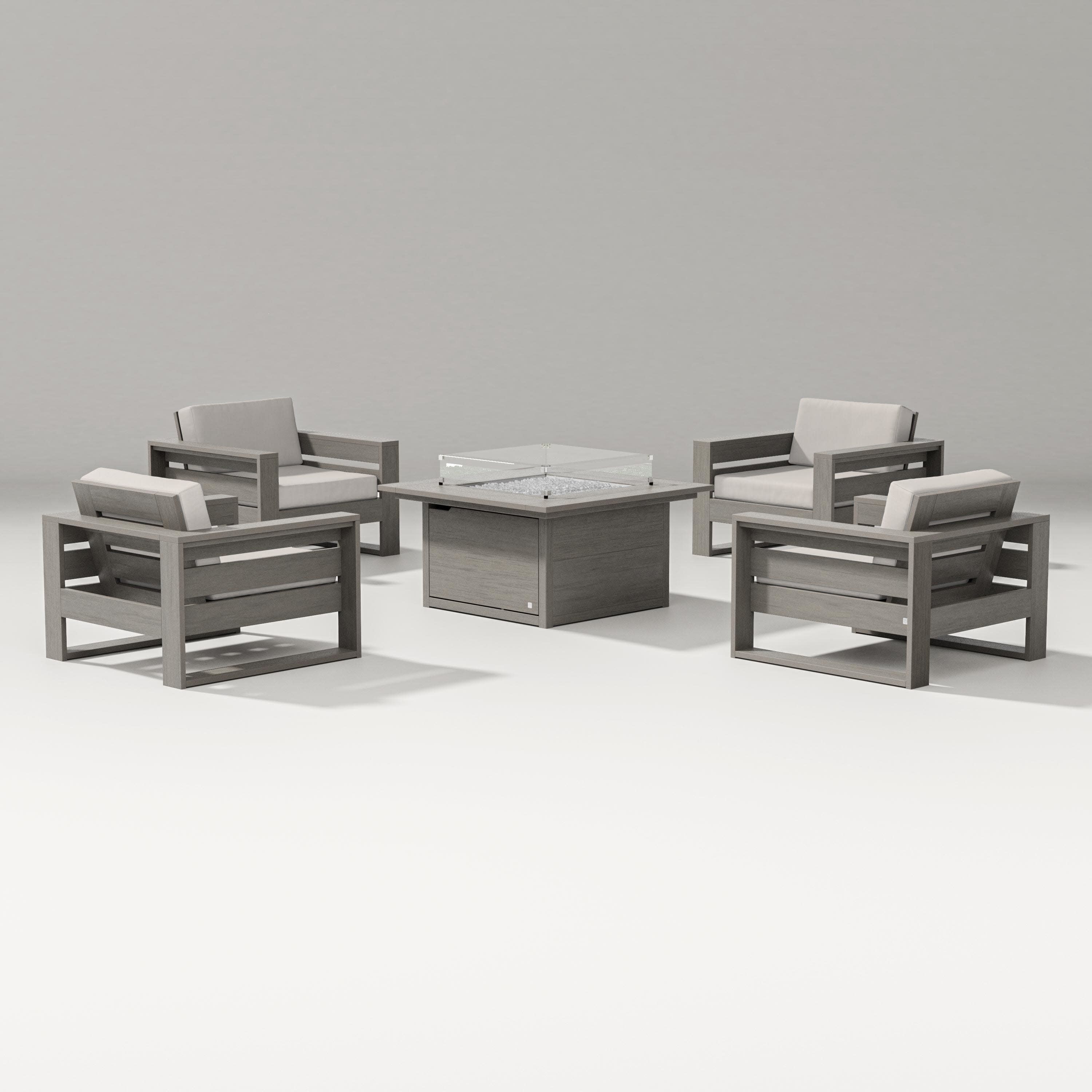 Latitude 5-Piece Lounge Fire Table Set in Driftwood / Cast Ash