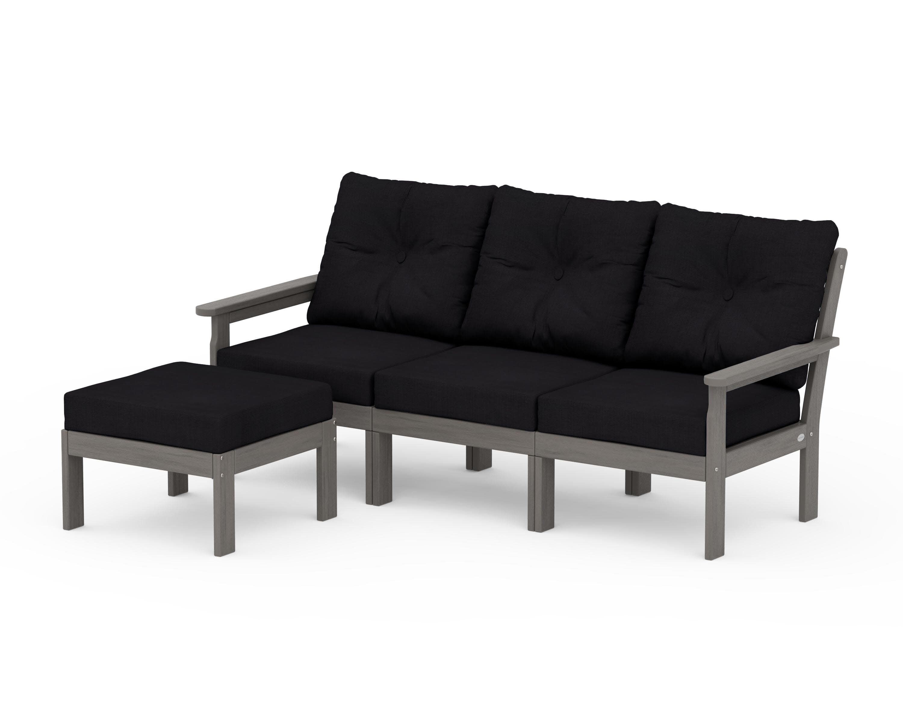Vineyard 4-Piece Sectional with Ottoman in Driftwood / Midnight Linen