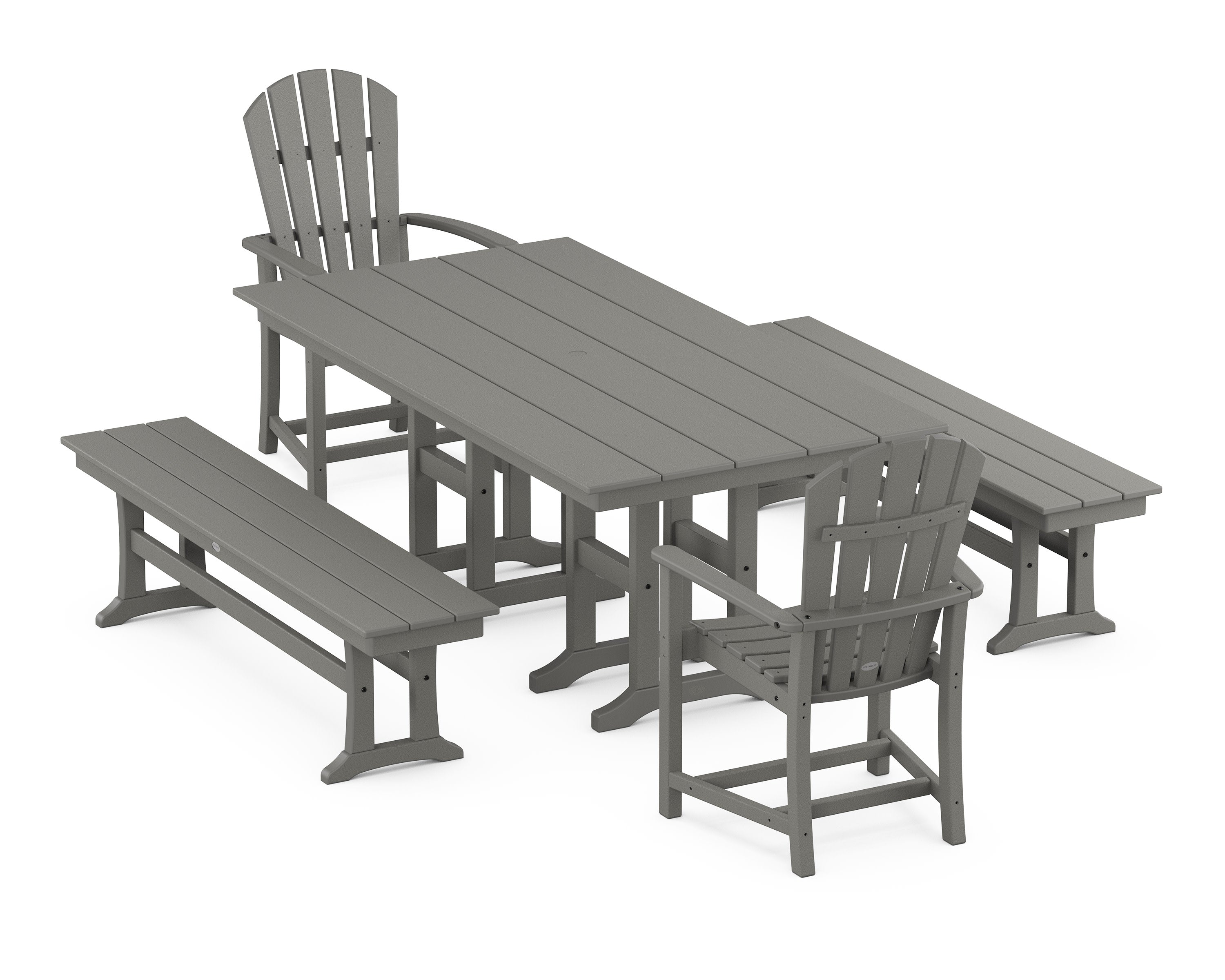 Palm Coast 5-Piece Farmhouse Dining Set with Benches in Slate Grey