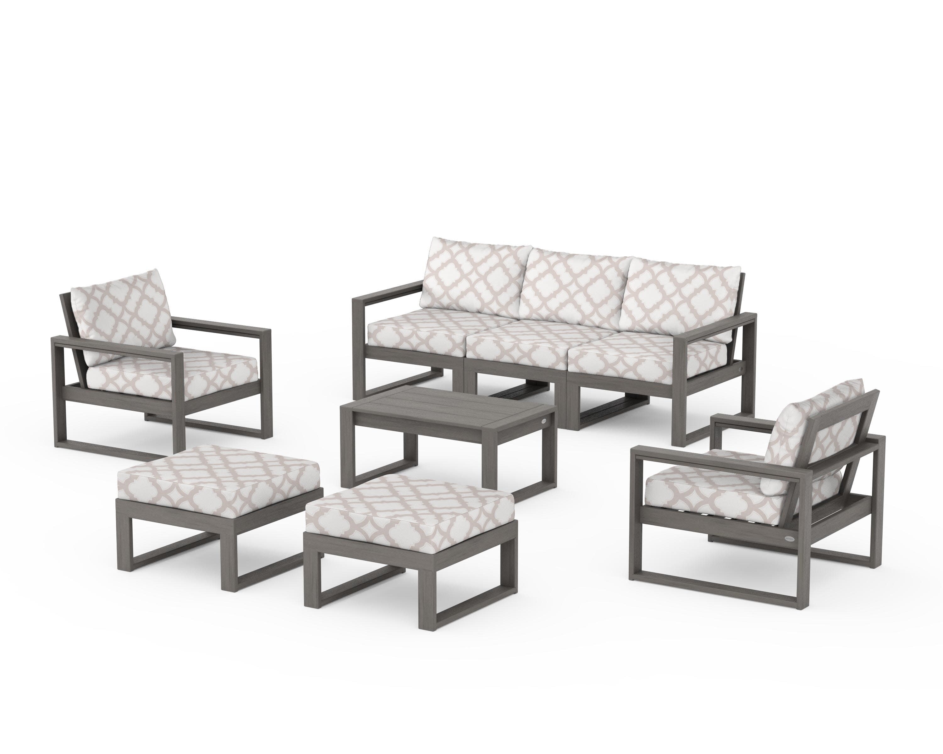 EDGE Sectional 8-Piece Lounge Sofa Set in Driftwood / Trellis Dune Burlap